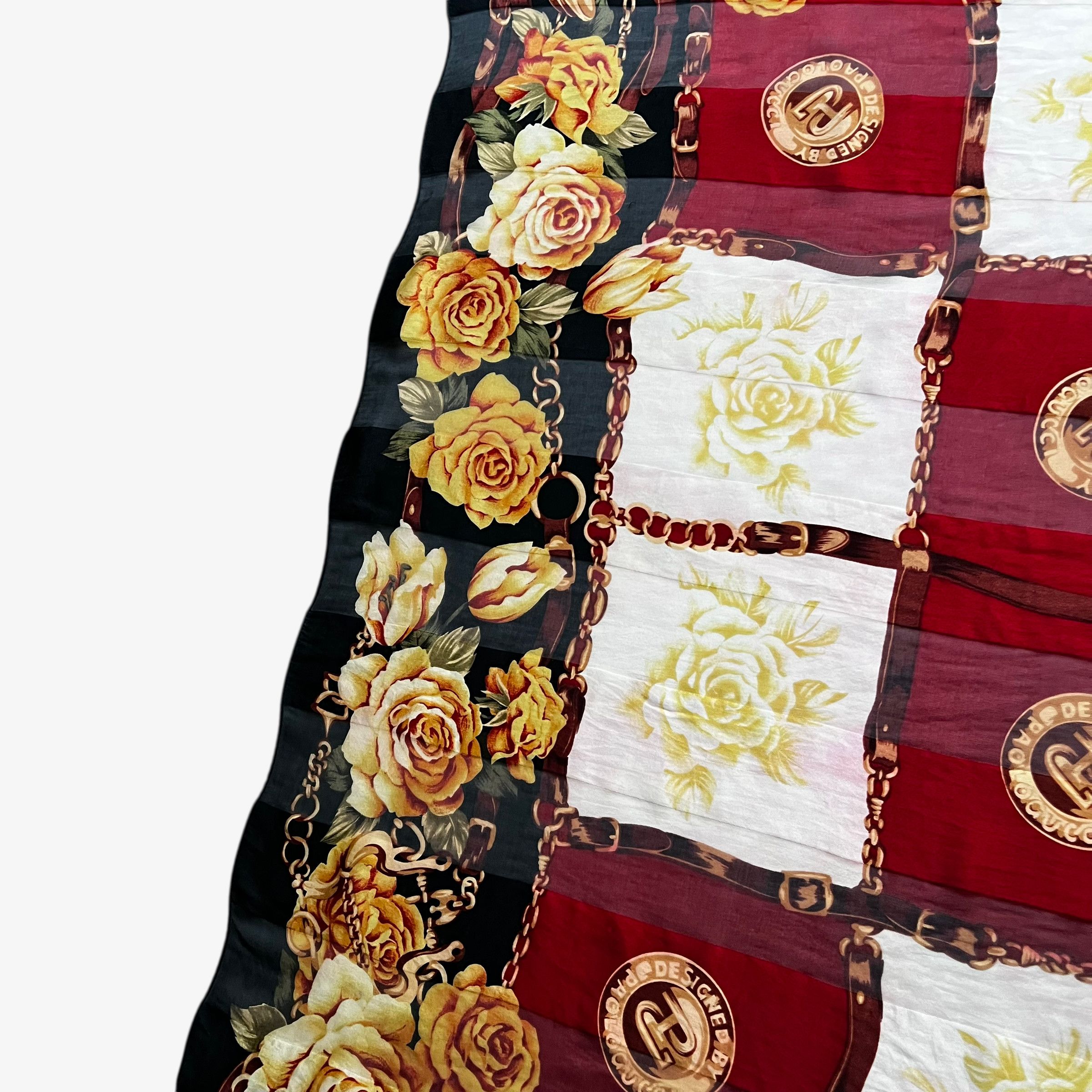 Paolo Gucci Vintage 80s Paolo Gucci Equestrian Buckle Floral Silk Scarf Size ONE SIZE - 4 Thumbnail