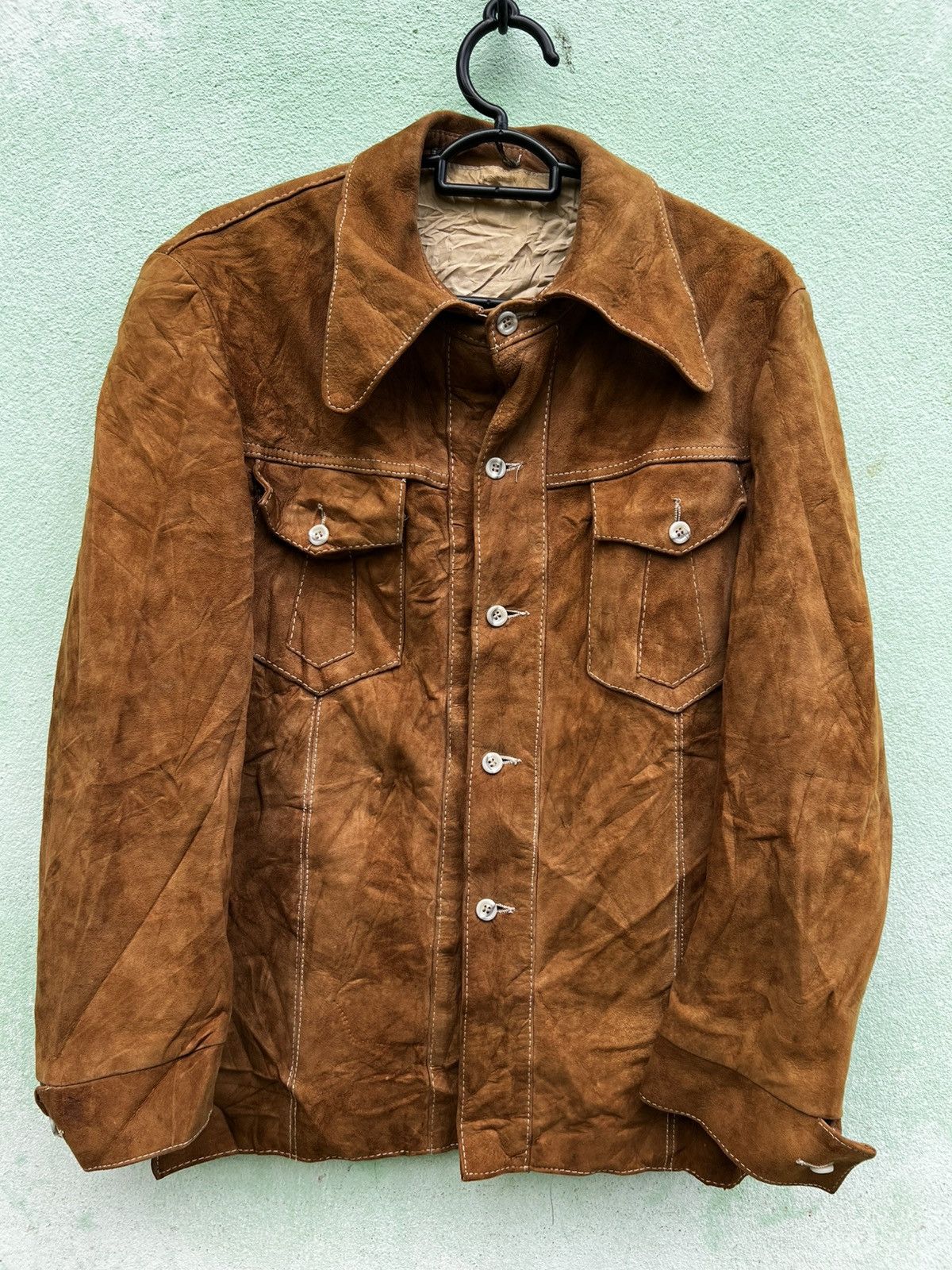 Leather Vintage 70s German Suede Leather Safari Jacket Brown Size US M / EU 48-50 / 2 - 2 Thumbnail