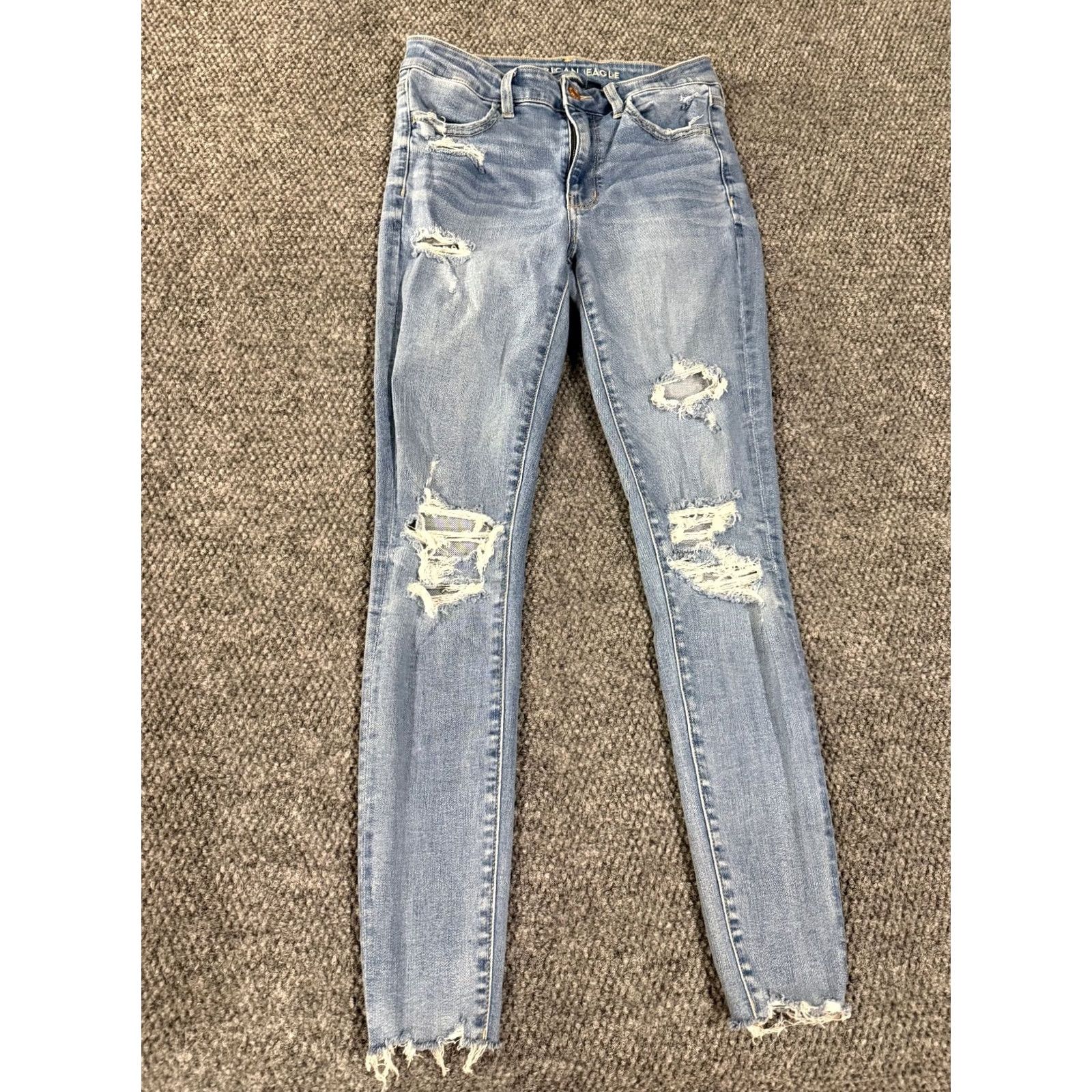 American Eagle Outfitters American Eagle Outfitters Jeans Womens 6 Blue Distressed High Rise Jegging Stretch Denim 5-Pocket Classic Regular Mens? - Size 28" / US 6 / IT 42 - 2 Thumbnail