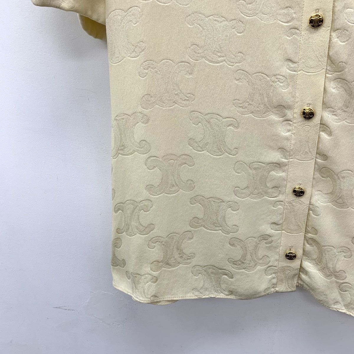 Celine Celine Pale Yellow Silk Short Sleeve Shirt K26WX Size M / US 6-8 / IT 42-44 - 4 Thumbnail
