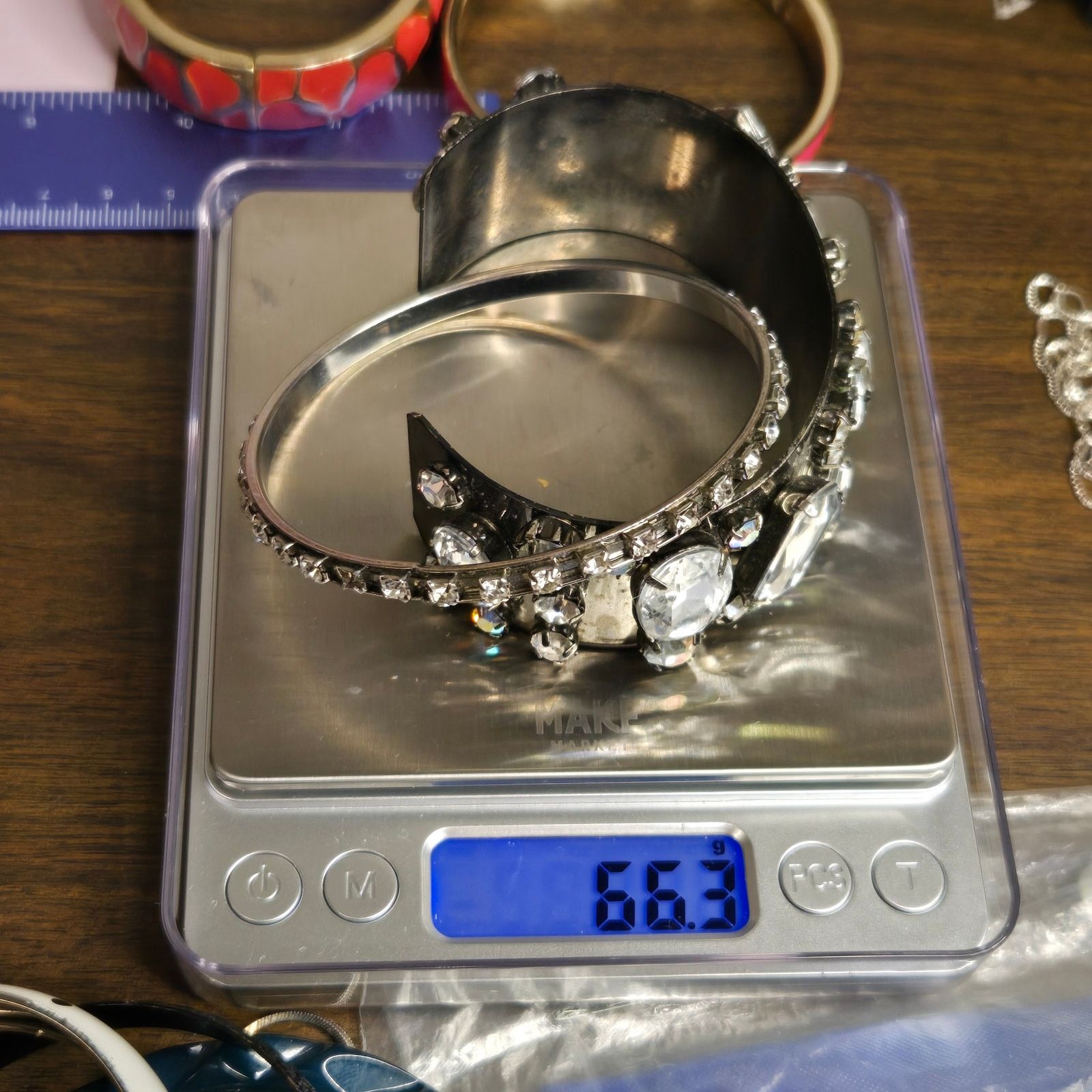 Vintage Clear Rhinestone Wide Bangle & Slender Tennis Bracelet Set Size ONE SIZE - 7 Thumbnail