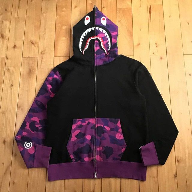 Bape BAPE Black x purple camo shark full zip hoodie a bathing ape Size US M / EU 48-50 / 2 - 1 Thumbnail
