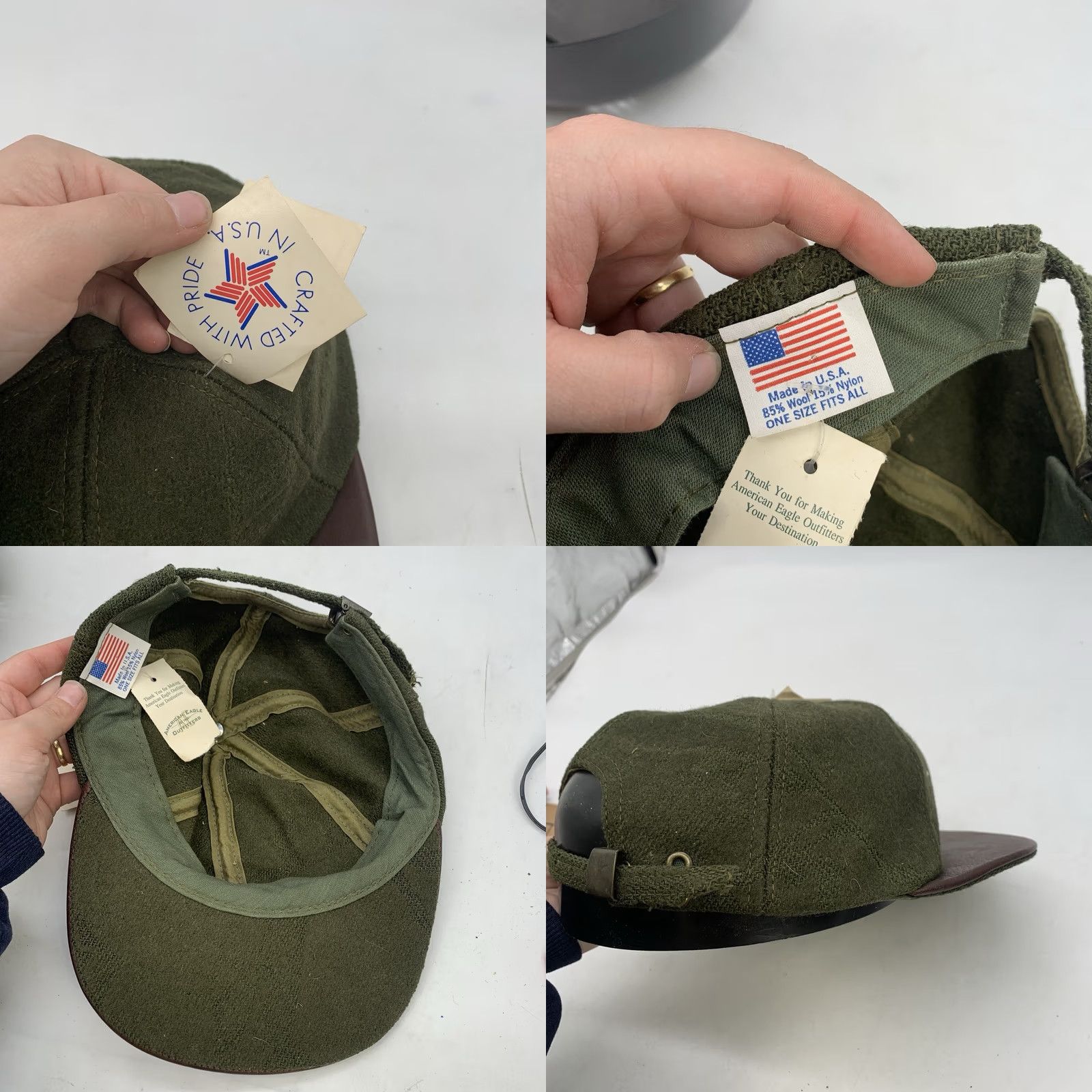 American Eagle Outfitters VINTAGE American Eagle Outfitters Hat Cap Adjustable Strap Wool Made USA NEW Mens Baseball Cap Green Suede Wool Twill Size ONE SIZE - 8 Thumbnail
