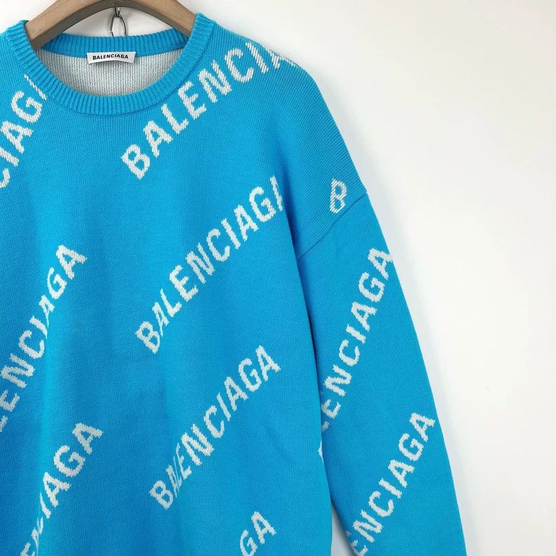 Balenciaga Balenciaga Blue and white knitted sweater with logo of bul Size US S / EU 44-46 / 1 - 3 Thumbnail