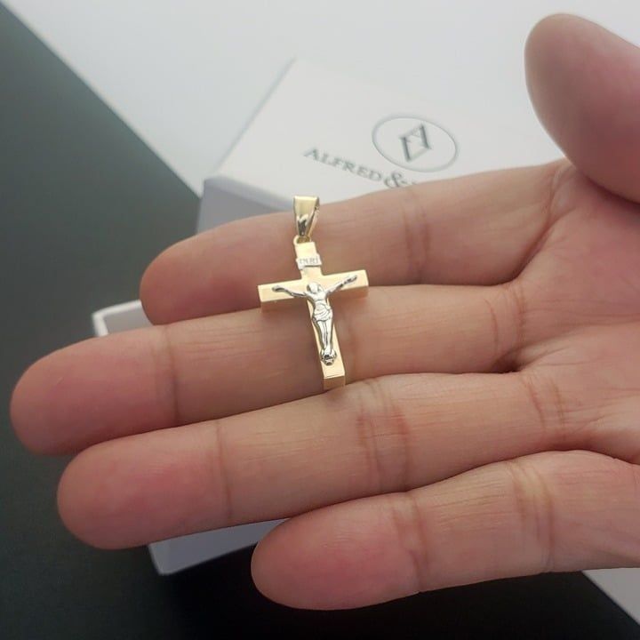 Other Jesus INRI Latin Cross Pendant in 2-Tone 14k YW Gold Size ONE SIZE - 3 Thumbnail