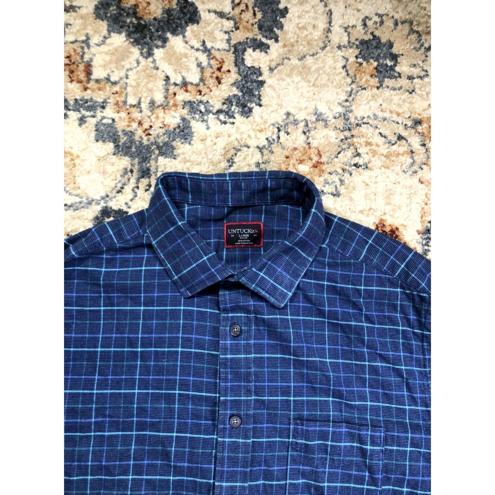UNTUCKit UNTUCKit Shirt Mens Large Blue Plaid Slim Fit Long Sleeve Button Up Casual Size US L / EU 52-54 / 3 - 2 Thumbnail