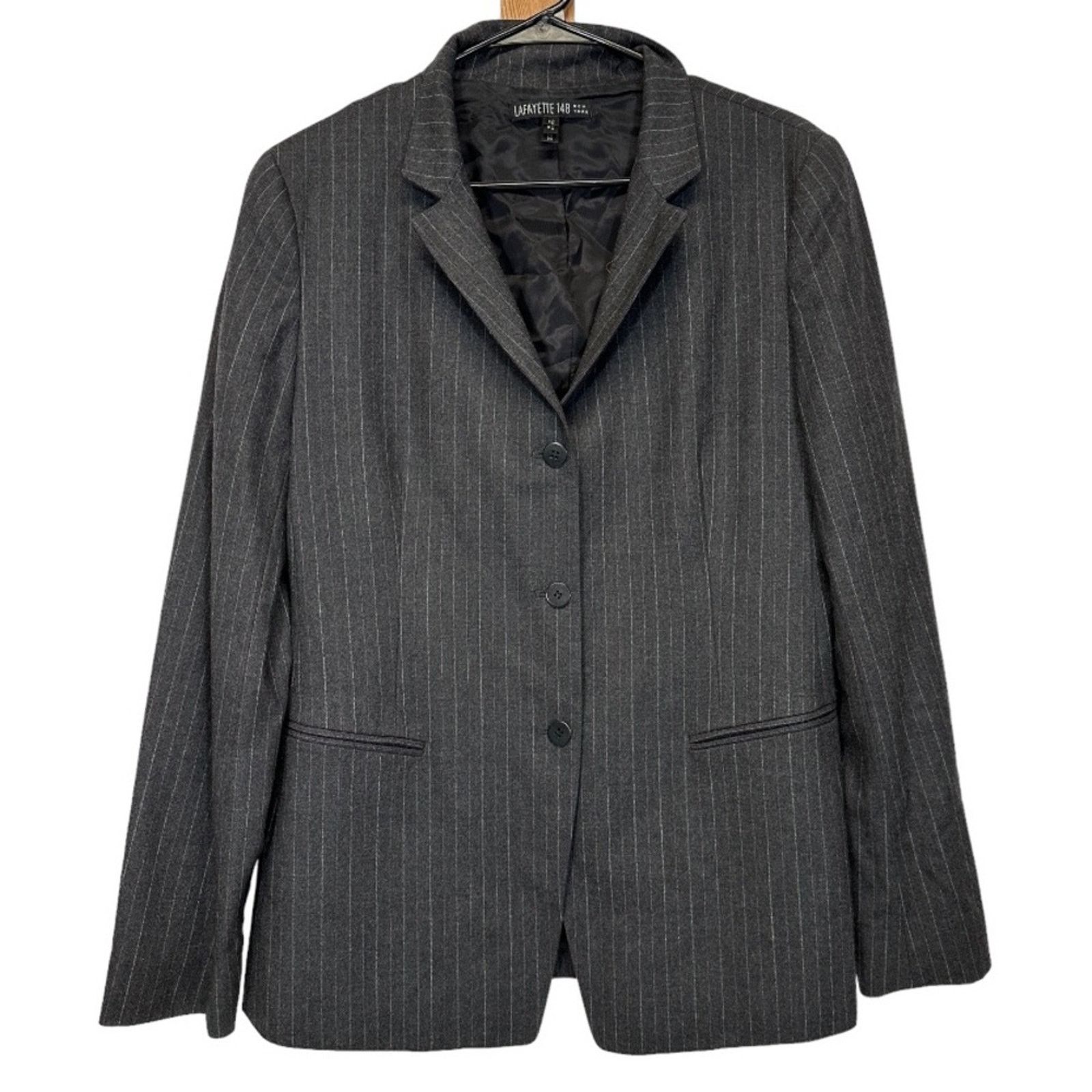 Lafayette 148 Lafayette 148 Wool Blend Gray Pinstripe Blazer Jacket Sz 12 Size XL / US 12-14 / IT 48-50 - 1 Thumbnail