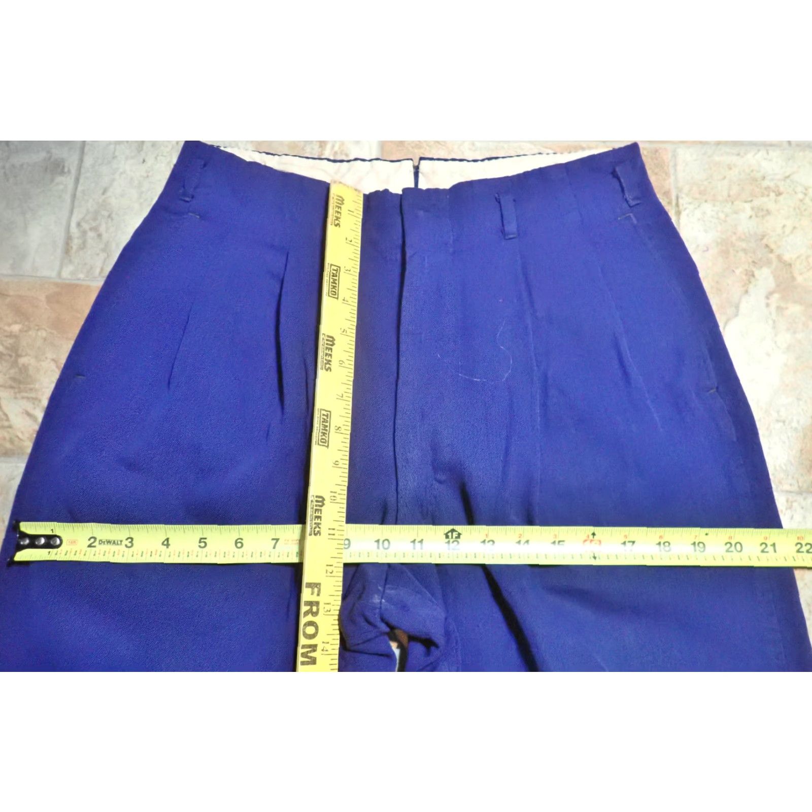 Vintage VINTAGE Wool Gabardine Dress Pants Blue 31x26 Pleated Cuffed Retro 1940s 50s 60s Unisex Size US 31 - 5 Thumbnail