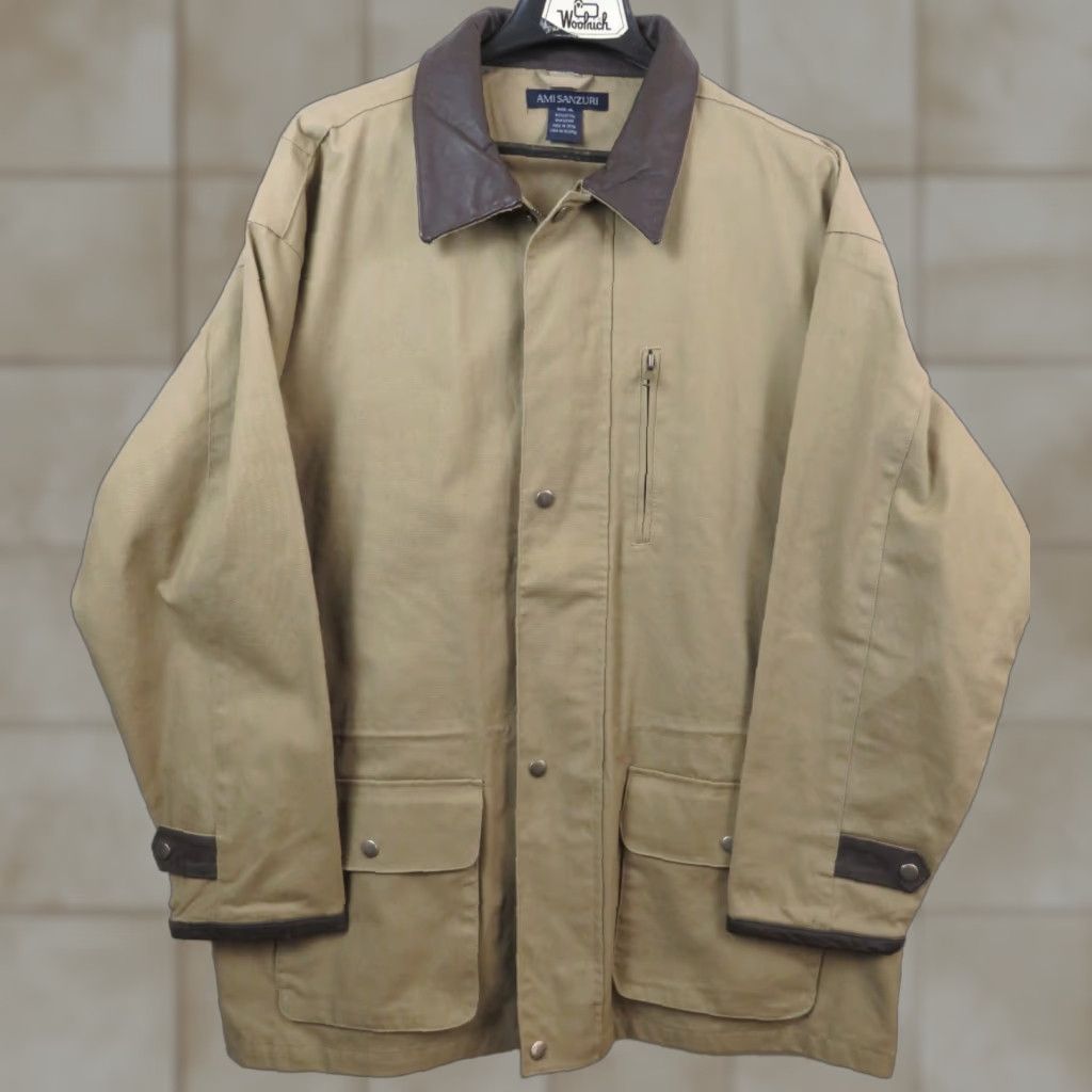 Vintage VINTAGE AMI MENS Jacket Canvas Outerwear Beige XL Leather Trim Collar & Sleeve CASUAL Men XL Beige Canvas Jacket Leather Trim Collar & Sleeve AMI MENS Size US XL / EU 56 / 4 - 1 Thumbnail