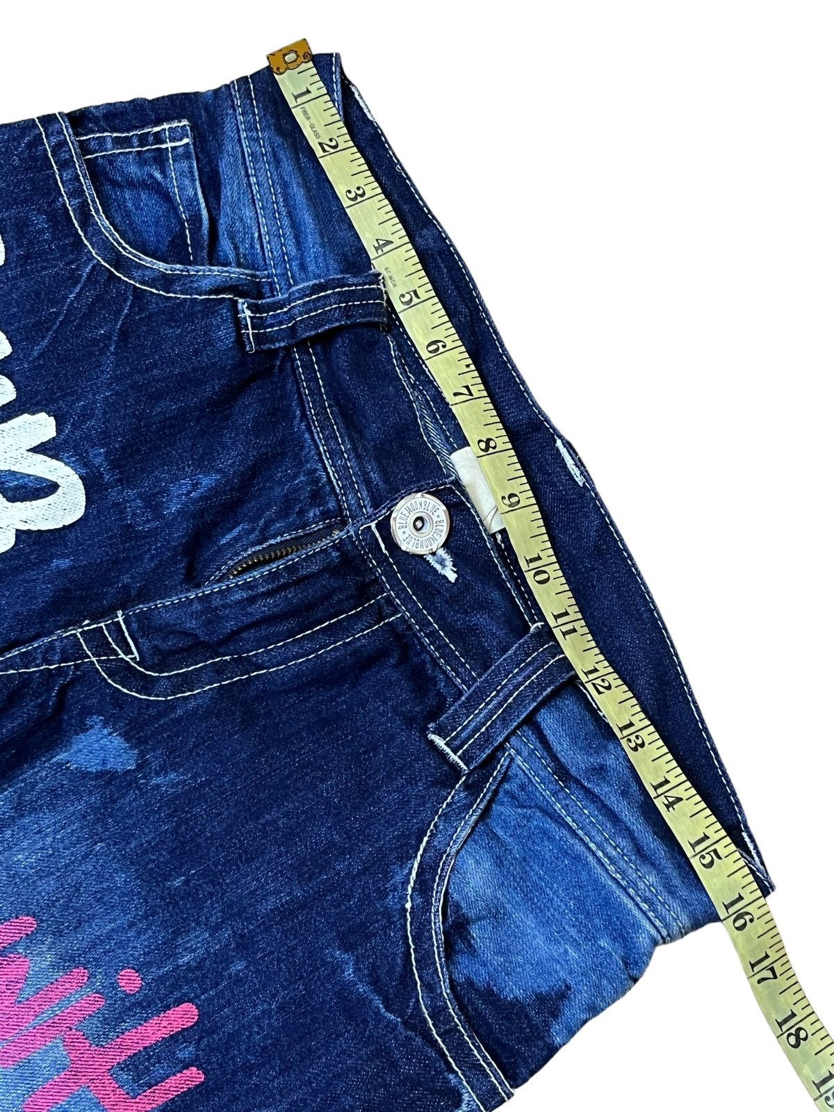 Japanese Brand SICK🔥JAPANESE BMB BLUE MOON BLUE STRAIGHT LEG PAINTED JEANS Size US 32 / EU 48 - 12 Thumbnail