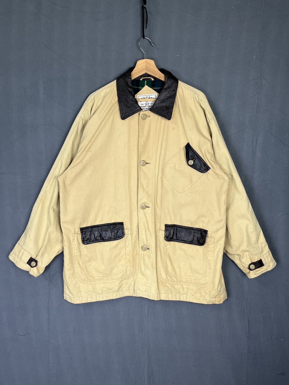 Japanese Brand × Vintage Concret Japan Work Chore Jacket Duck Canvas + Leather Plaid Size US XL / EU 56 / 4 - 1 Thumbnail