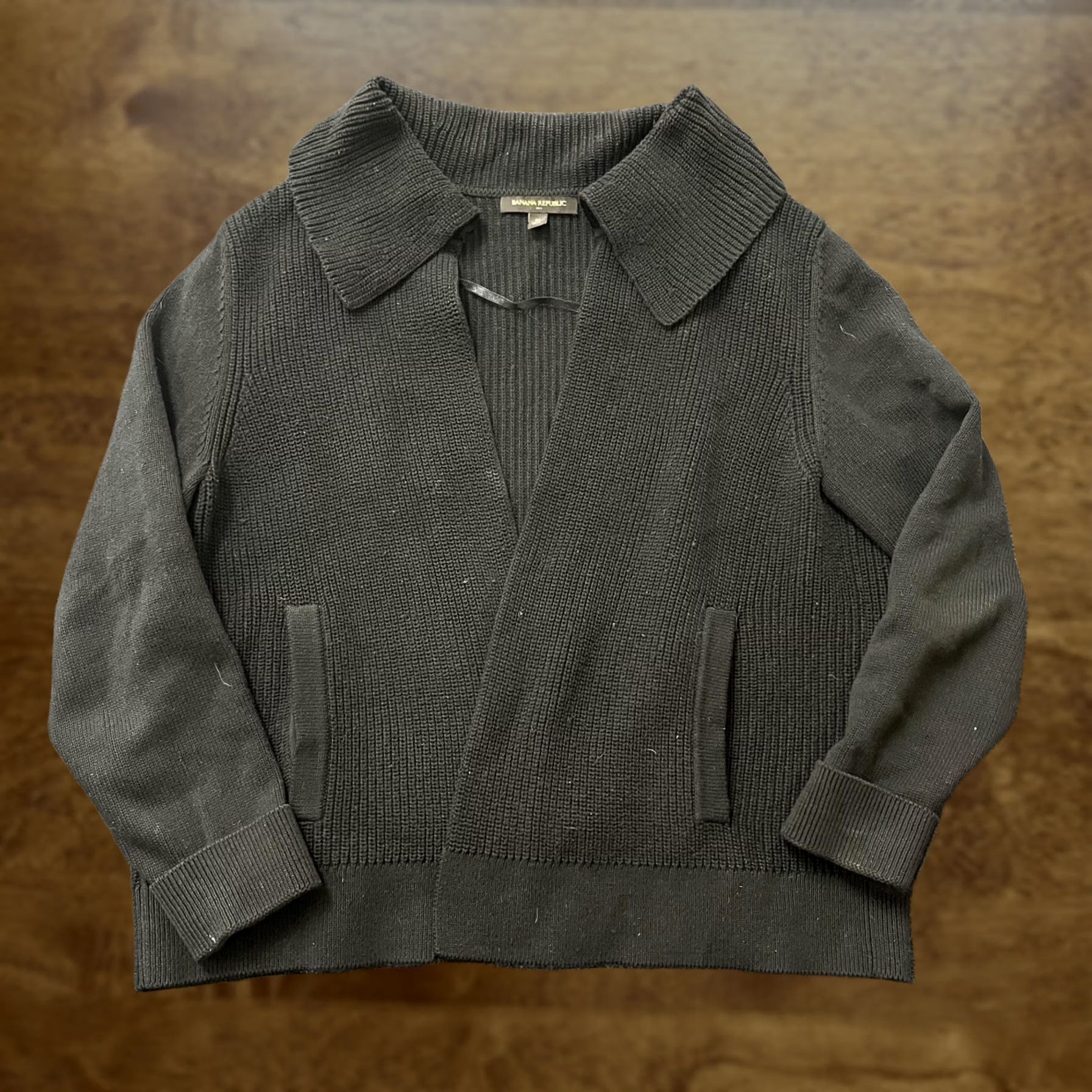 Banana Republic VINTAGE Banana Republic Cardigan Sweater Womens M Black 100% Cotton Collared Open Size M / US 6-8 / IT 42-44 - 1 Thumbnail
