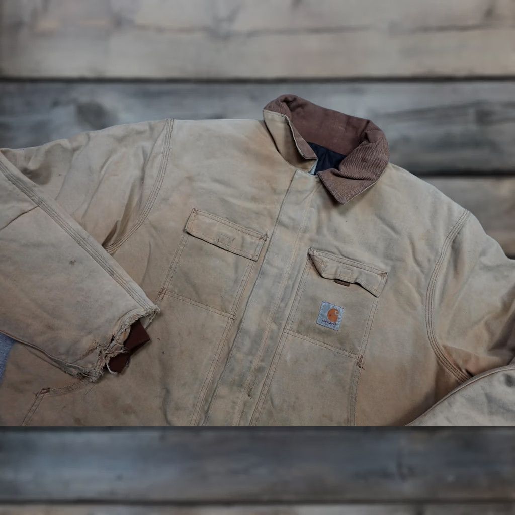 Carhartt VINTAGE Carhartt Jacket Coat Parka Men XL Beige Duck Canvas Workwear Distressed Faded Parka Size US XL / EU 56 / 4 - 1 Thumbnail
