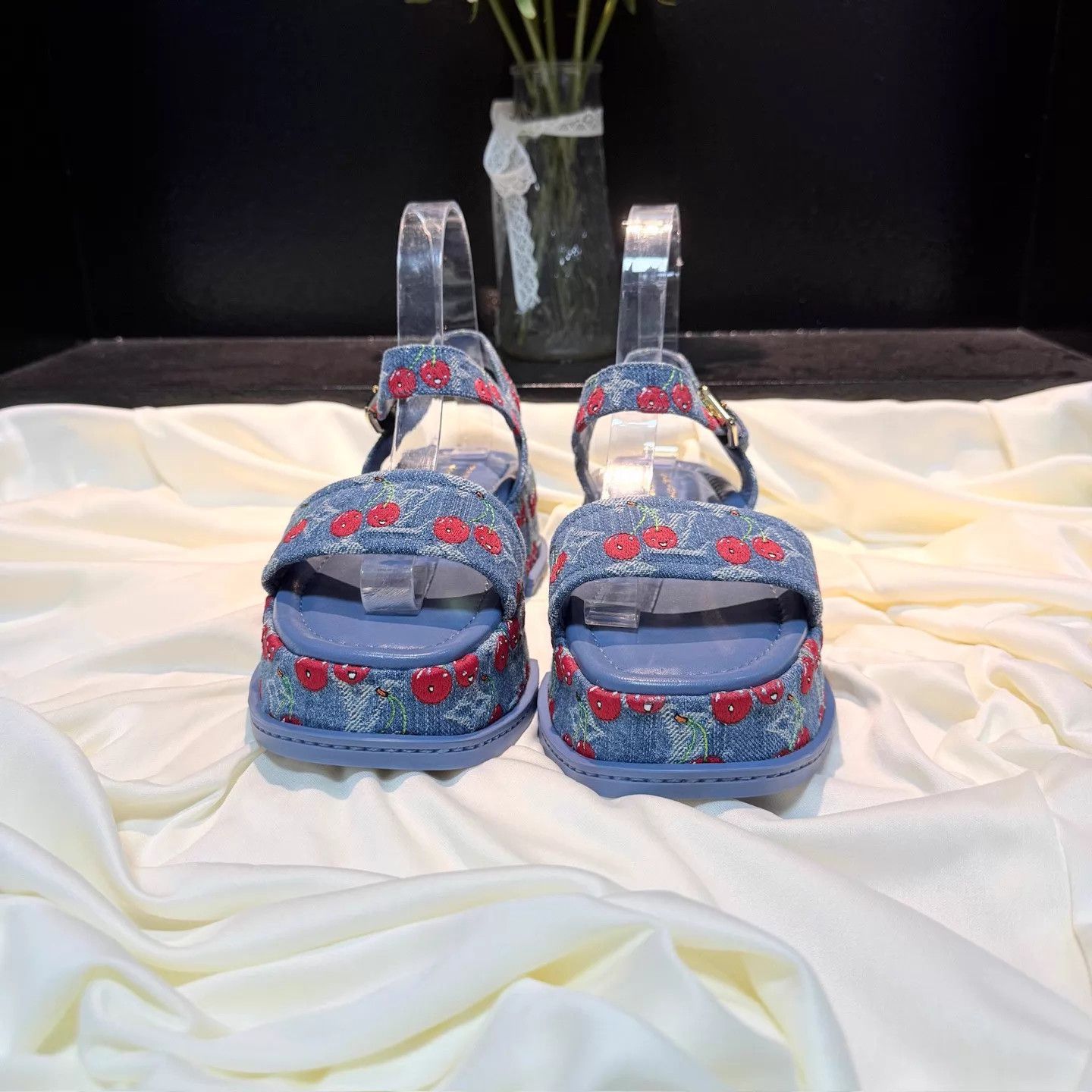 Louis Vuitton LV x TM Cherry Denim Platform Sandal 37 (new w/ box, tried) Size US 6.5 / IT 36.5 - 2 Thumbnail