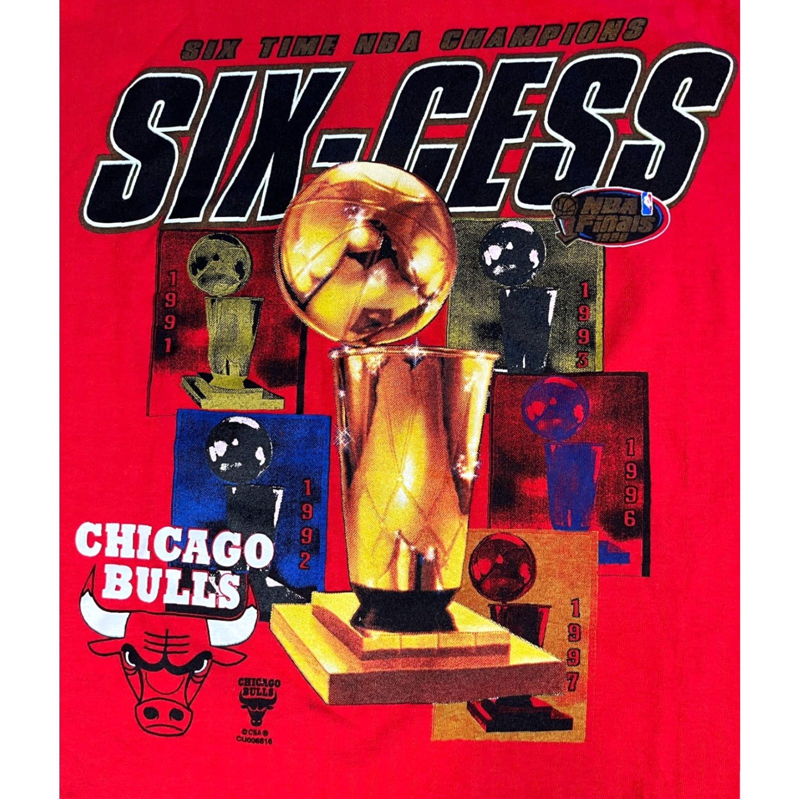 Delta VINTAGE Chicago Bulls 1998 Six Time NBA Champions T-Shirt Dellta? Sz L Red Cotton Short Sleeve Crew Neck Mens Size US L / EU 52-54 / 3 - 3 Thumbnail