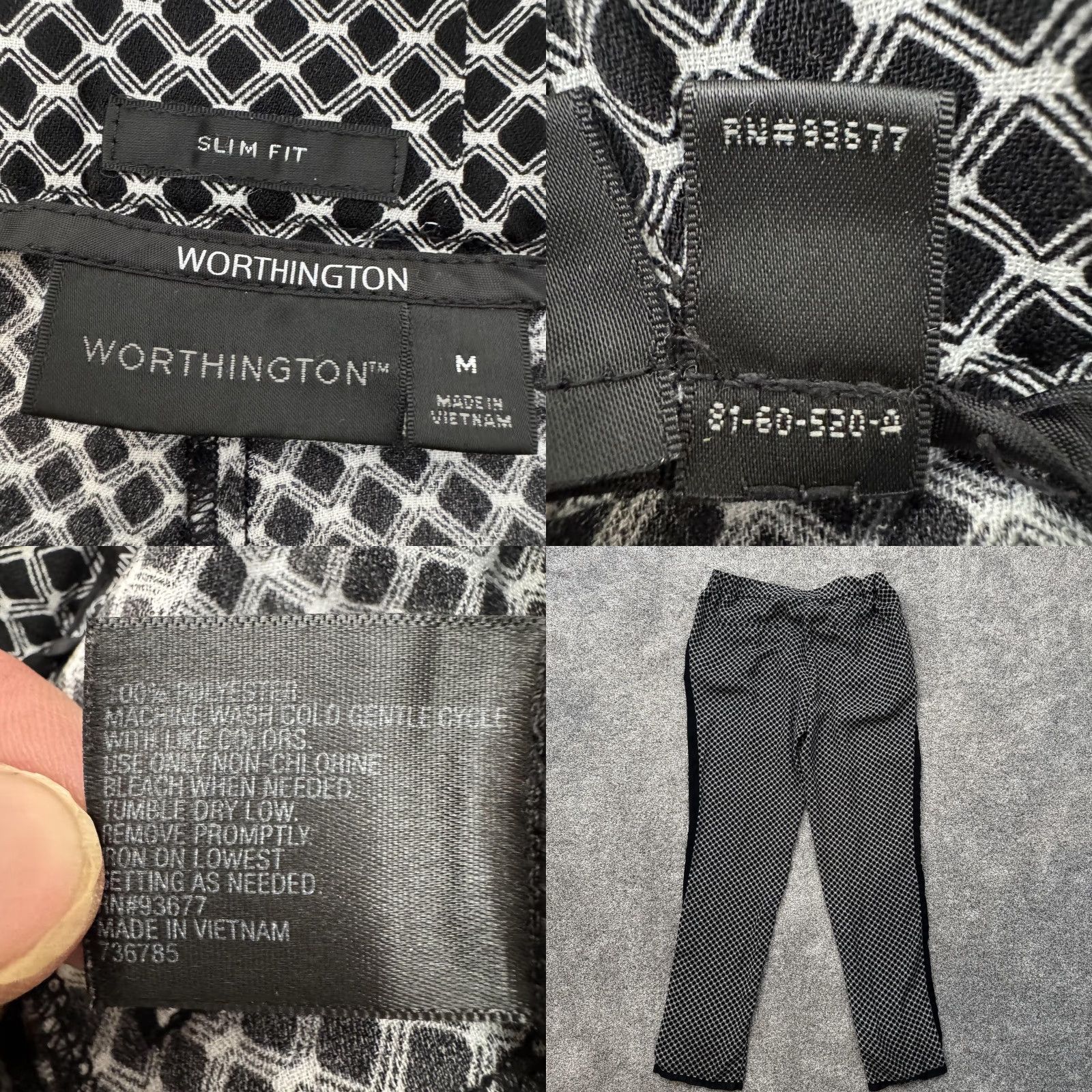 Worthington Worthington Pants Womens Medium Slim Dress Pants Geometry Pockets Elastic Waist Black Geometric Print Office Casual Workwear Size 32" / US 10 / IT 46 - 8 Thumbnail