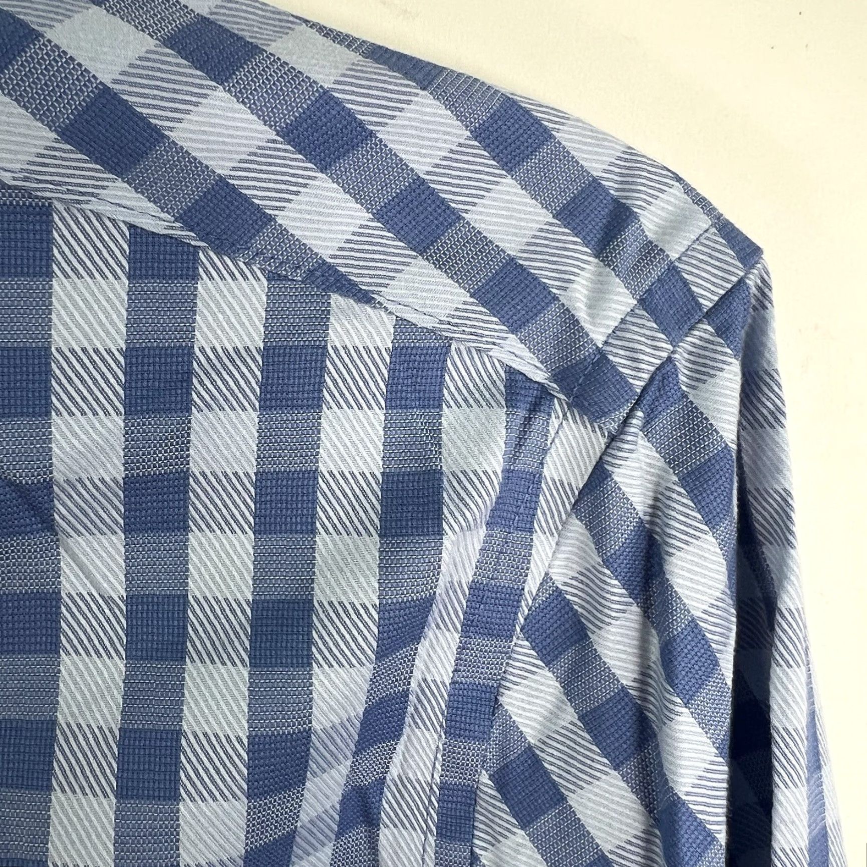 Egara Egara Shirt Mens L Blue Slim Button-Up Check Long Sleeve Size US L / EU 52-54 / 3 - 2 Thumbnail