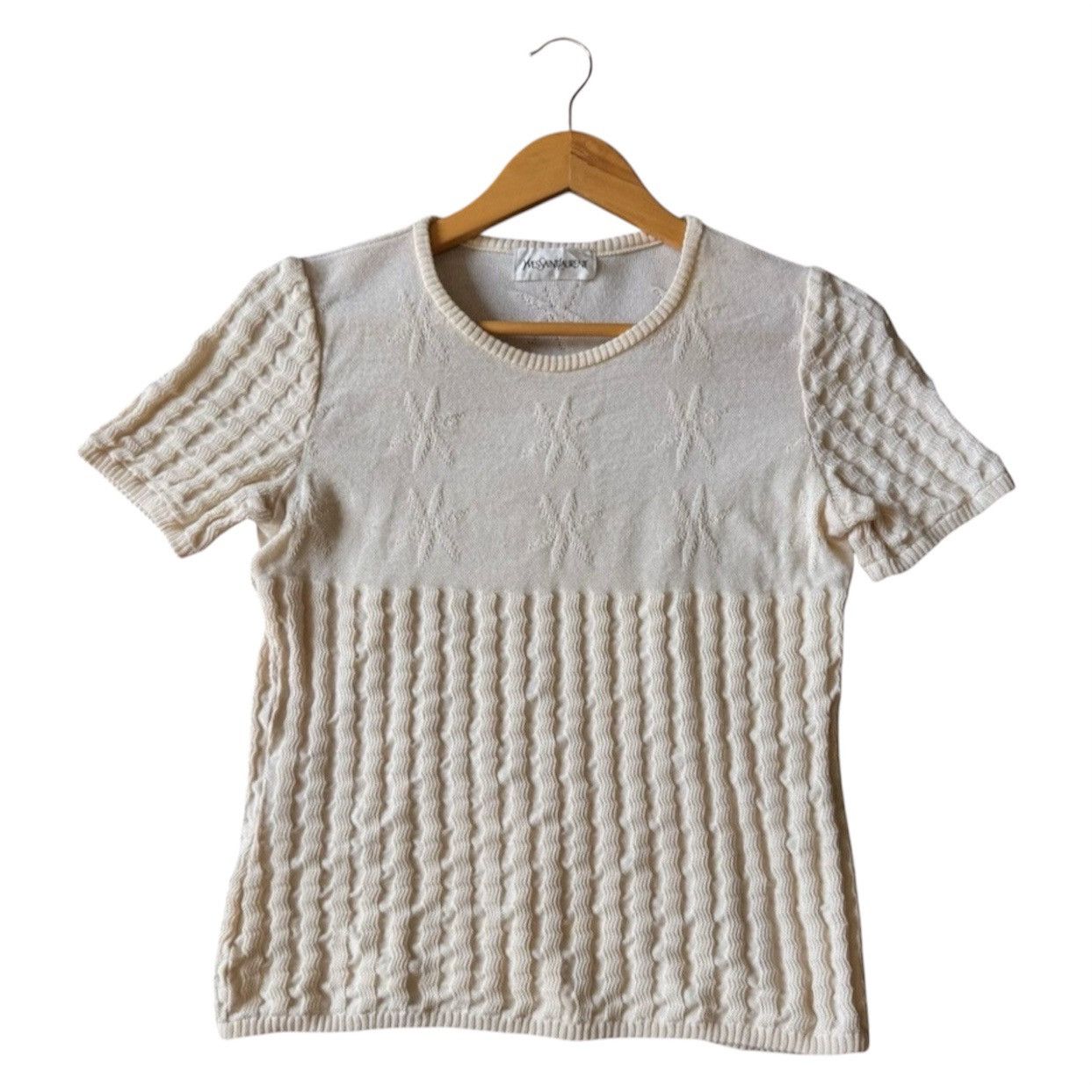 Yves Saint Laurent VINTAGE Yves Saint Laurent YSL Textured Cable Knit Short S/L Size S / US 4 / IT 40 - 1 Thumbnail