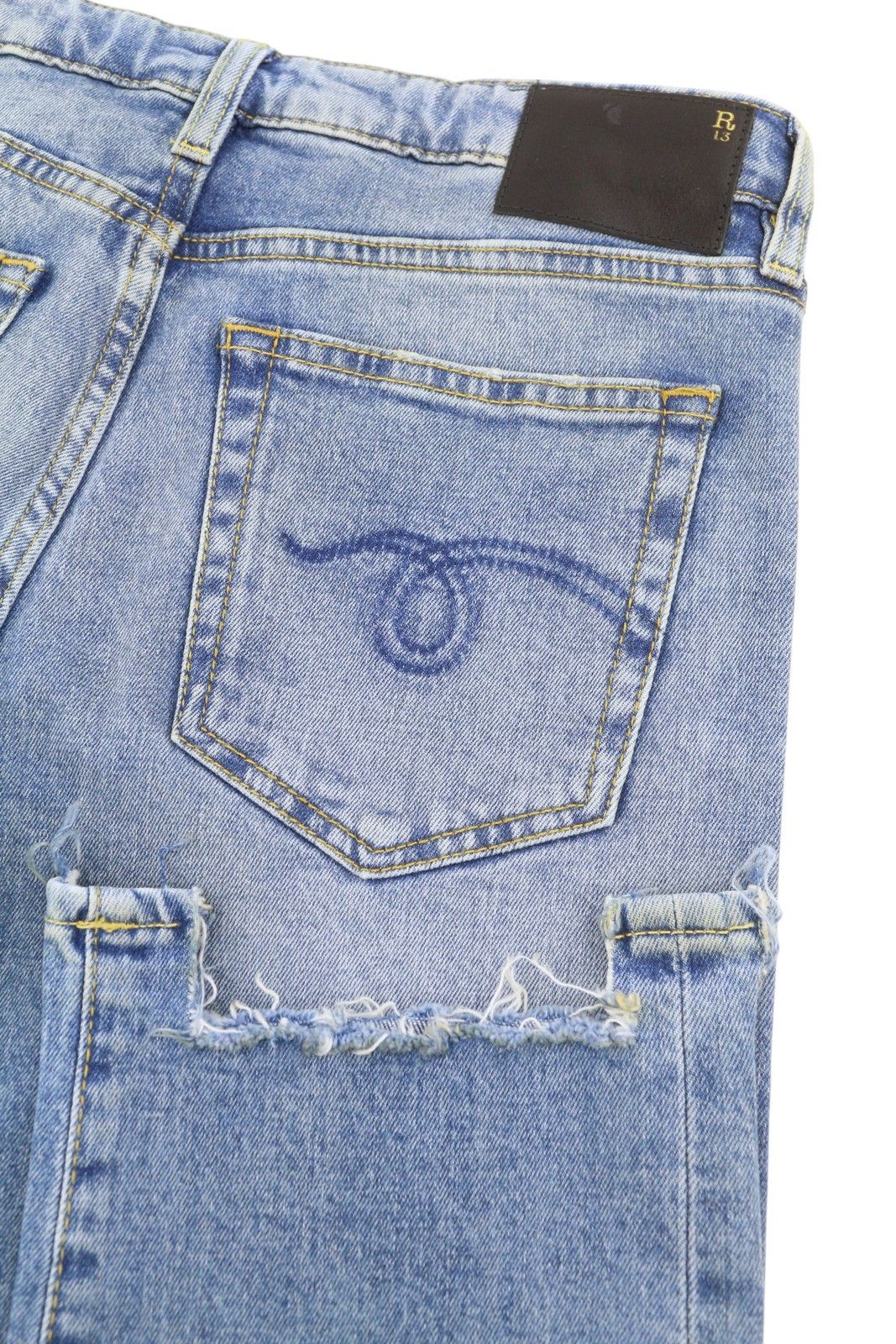 R13 BOY STRAIGHT W RIPS 28 Jasper Stretch Low Rise Blue 87165 Size 28" / US 6 / IT 42 - 6 Thumbnail