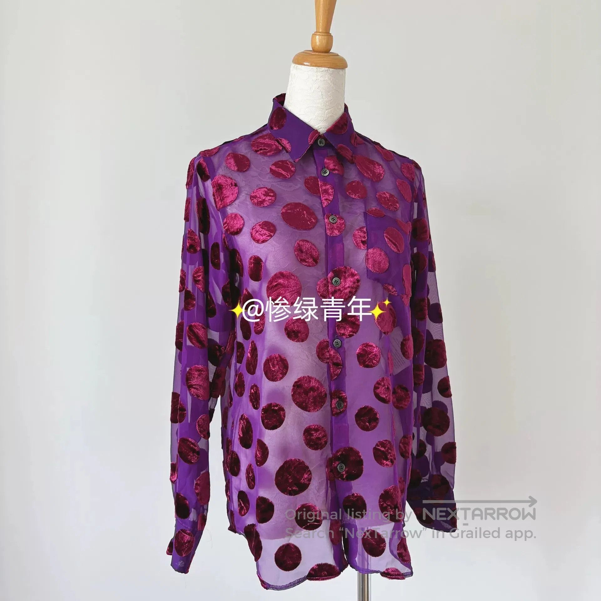Junya Watanabe vintage purple velvet dotted sheer long sleeve shirt. Size US S / EU 44-46 / 1 - 2 Thumbnail