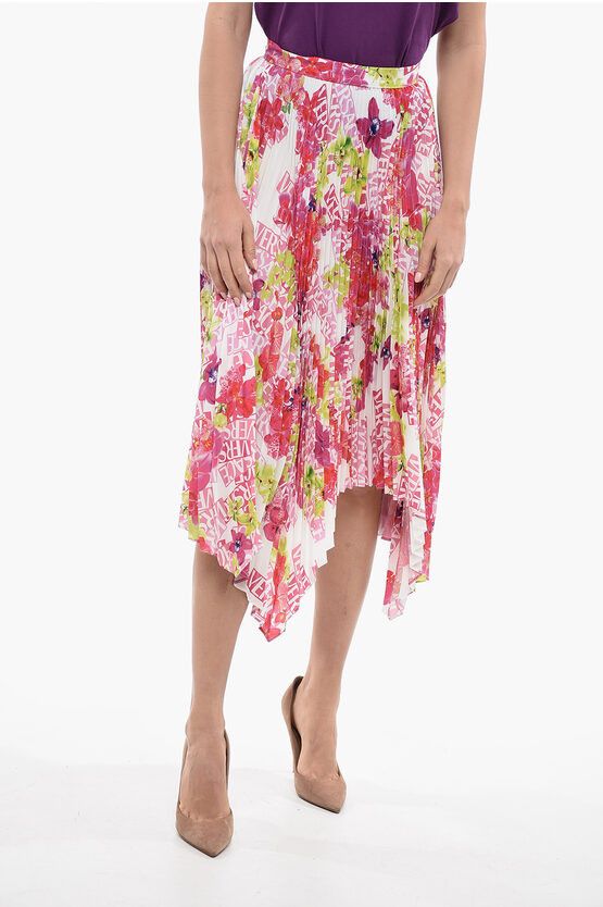 image of Versace Asymmetric Pleated Skirt With Floral Print, Women's (Size Small)