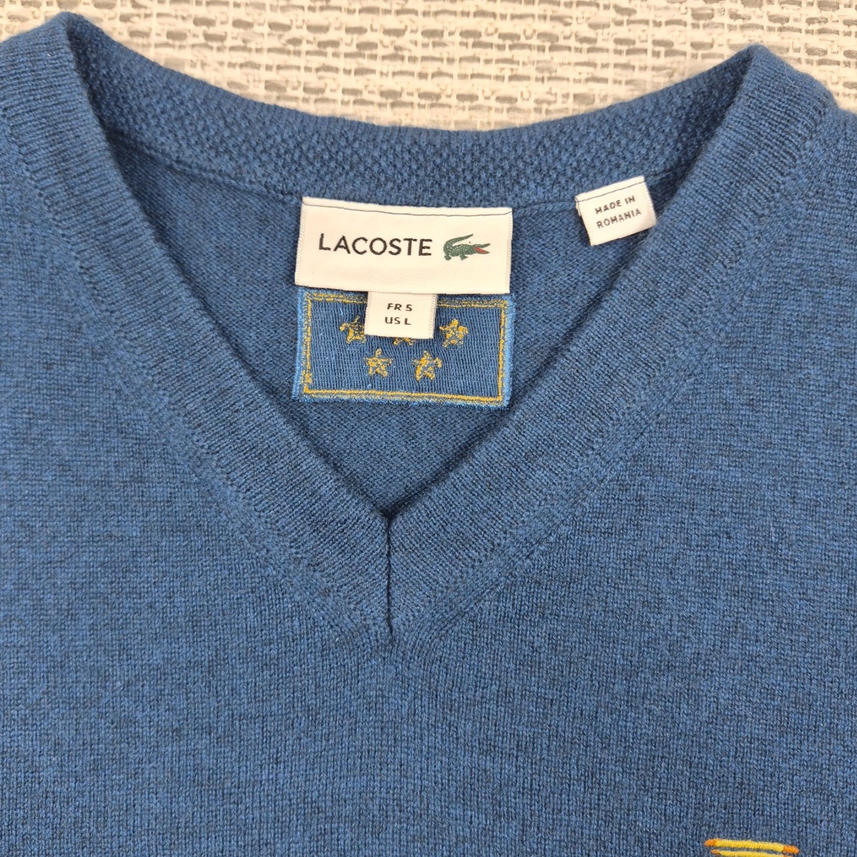 Lacoste Lacoste Mens Large Blue 100% Cashmere V-Neck Sleeveless Trophy Cup Embroidered Vest, Golf/Tennis, Classic Fit, Casual Sportswear Size US L / EU 52-54 / 3 - 3 Thumbnail