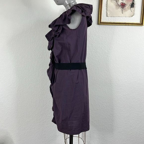 Lanvin VTG 90s Lanvin V Neck Ruffle Belted Zip French Mini Dress Size XS / US 0-2 / IT 36-38 - 4 Thumbnail