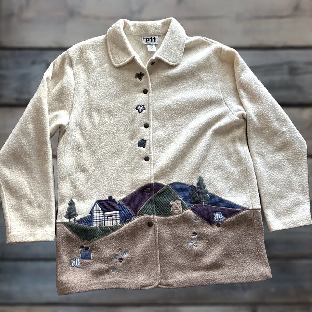 Vintage VINTAGE Teddi fleece jacket embroidered cottage button up womens medium jacket Size M / US 6-8 / IT 42-44 - 1 Thumbnail