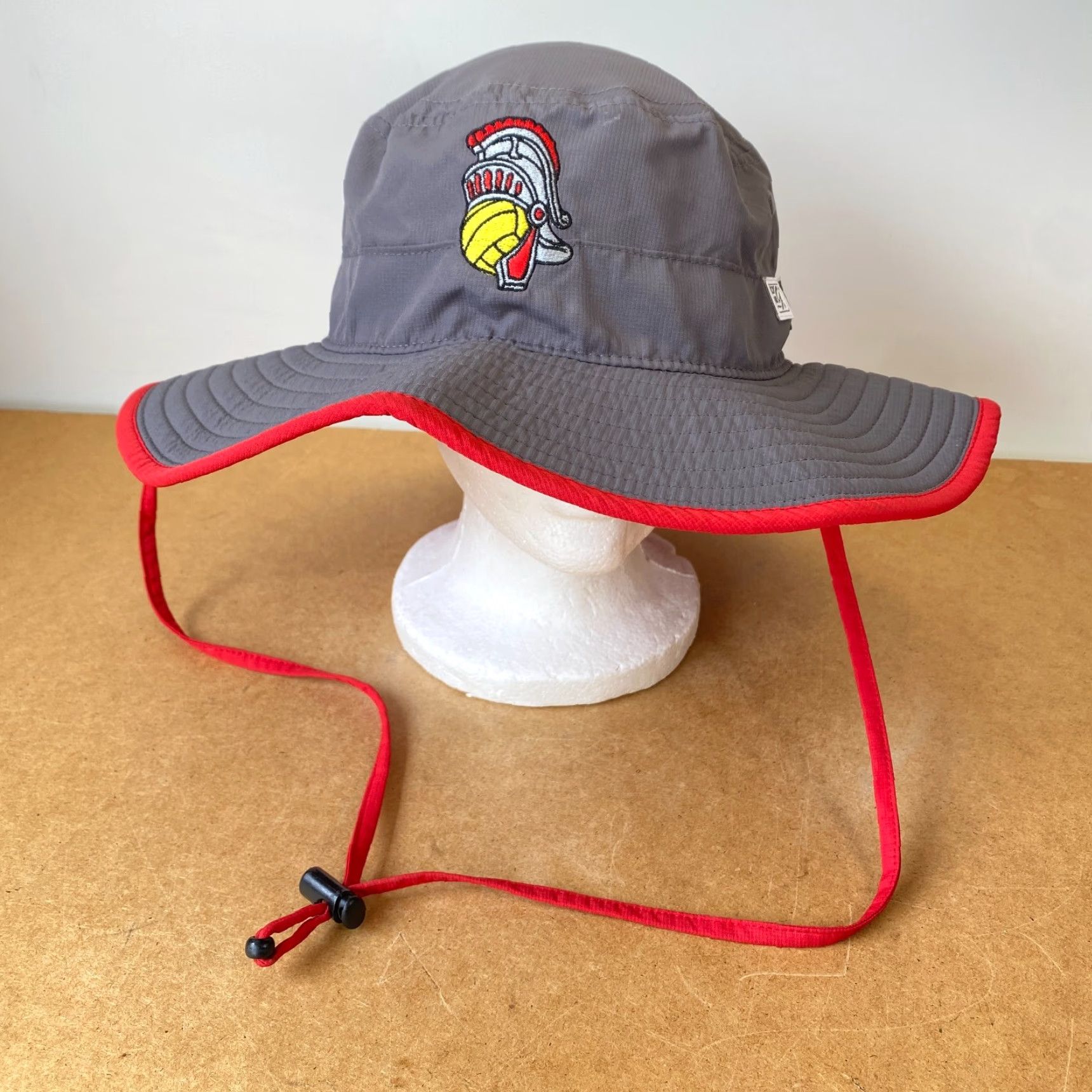 Vintage VINTAGE Lincoln High School Trojans Sun Hat Boonie Gray Red Volleyball Mascot Stockton Size ONE SIZE - 2 Thumbnail