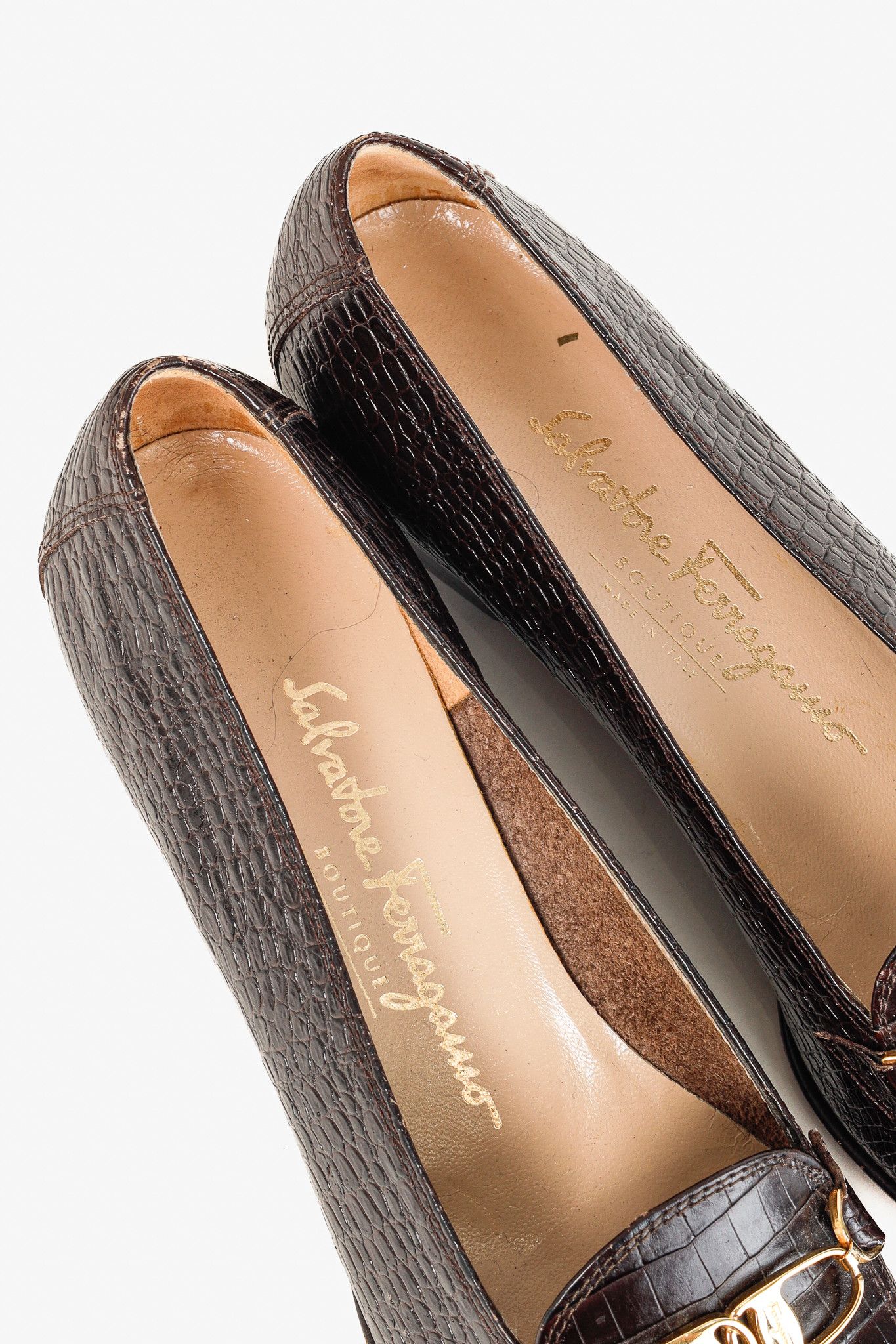 Salvatore Ferragamo Salvatore Ferragamo Castoro Croc-Embossed Buckle Loafers Size US 8 / IT 38 - 9 Thumbnail
