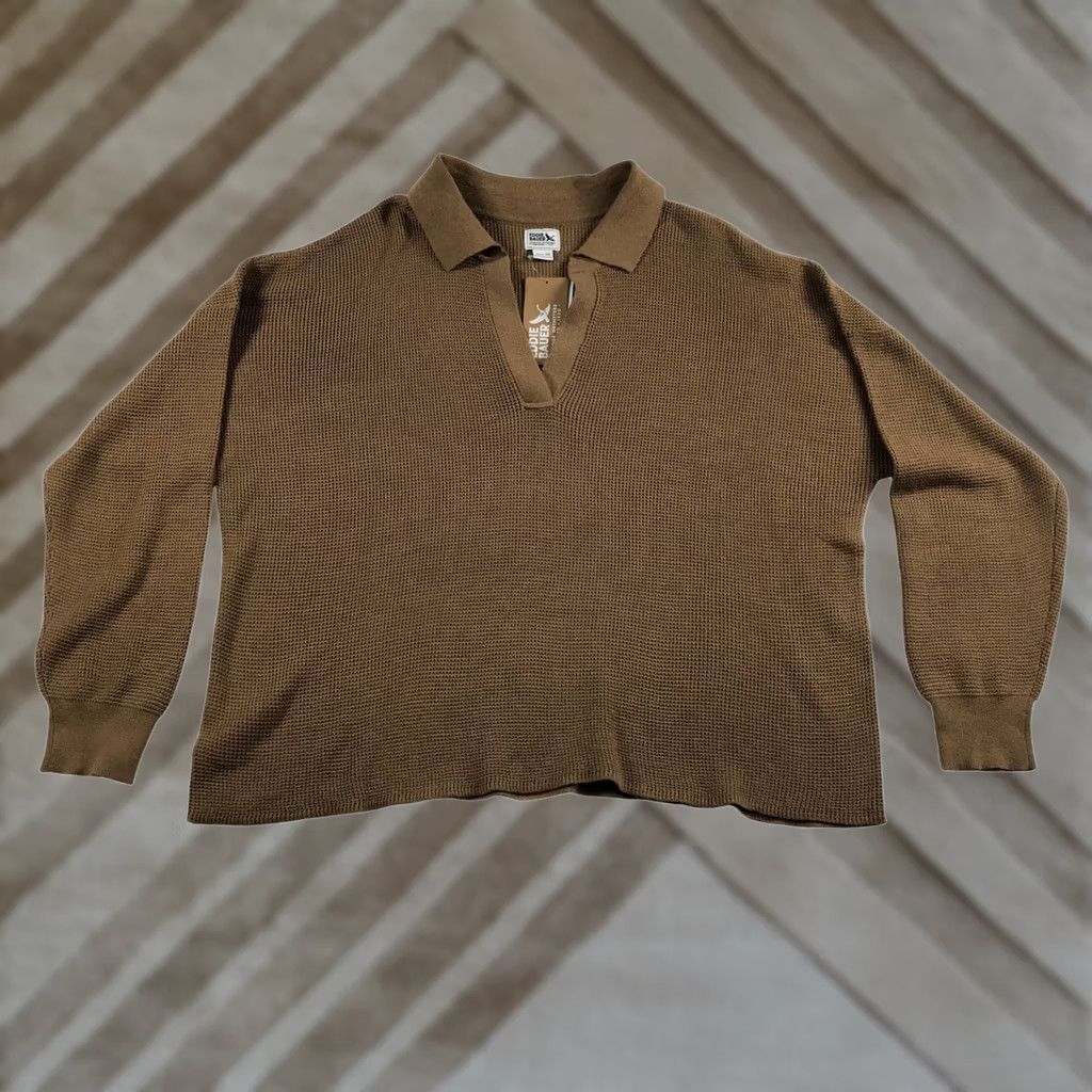 Eddie Bauer Eddie Bauer Womens 2XL Camel Brown Waffle Knit Johnny Collar Sweater Size XXL / US 16-18 / IT 52-54 - 1 Thumbnail