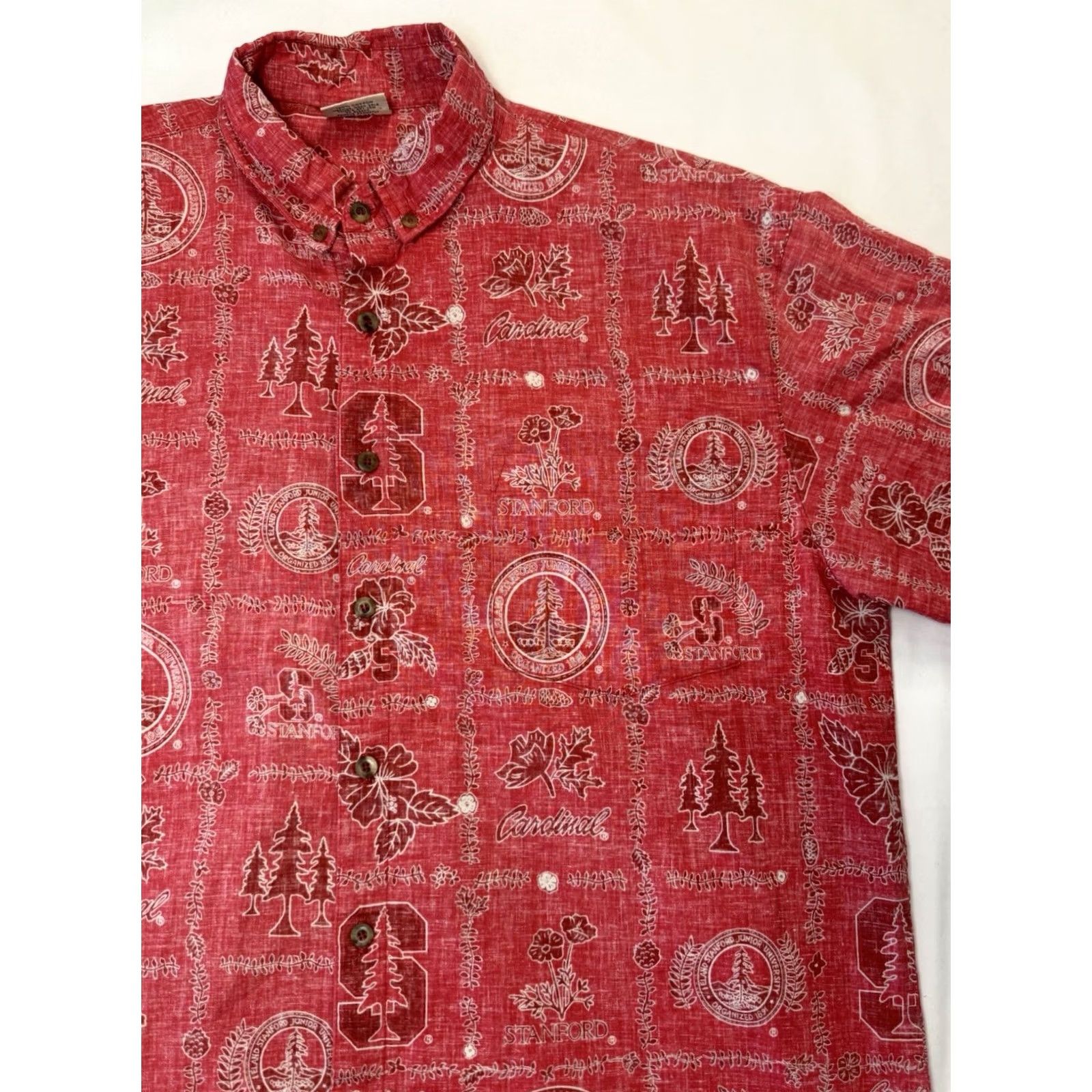 Vintage Ke Nui Hawaiian Shirt Mens XL Red Button Up Stanford University Outdoor Casual Size US XL / EU 56 / 4 - 2 Thumbnail