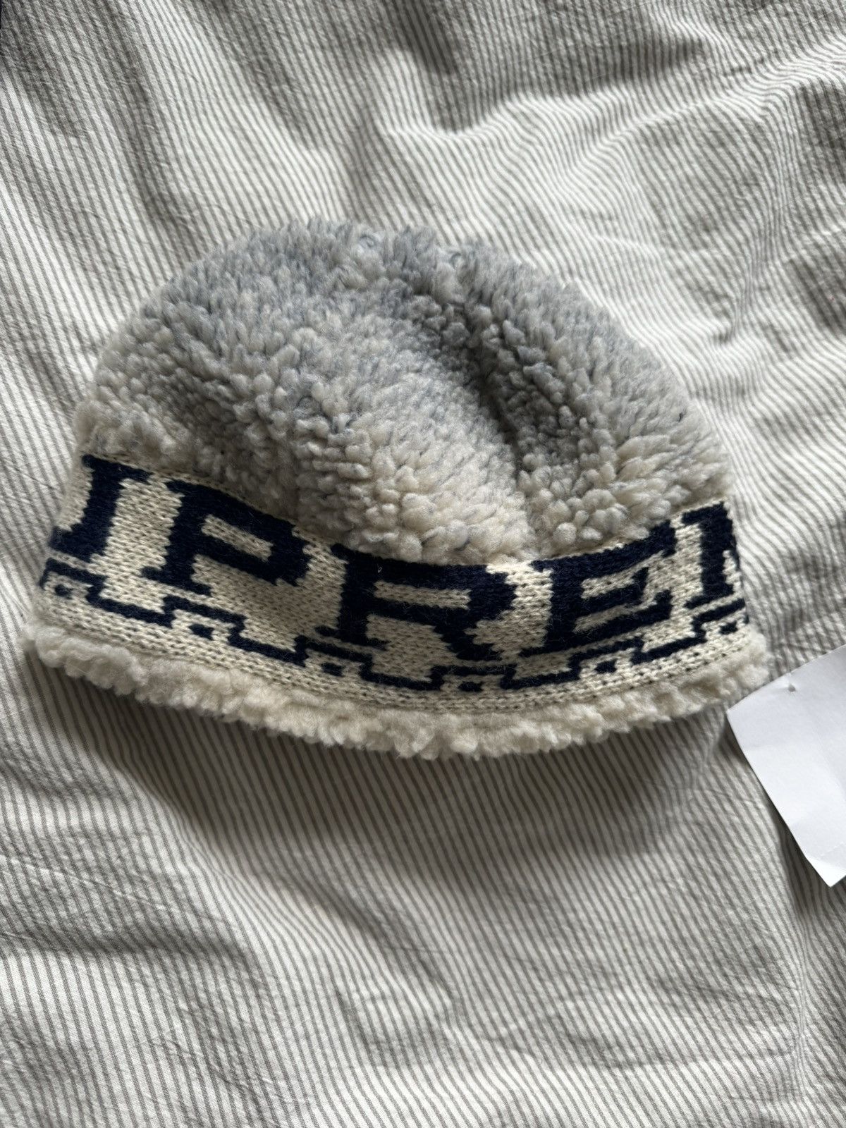 image of Supreme Shearling Beanie in White, Men's