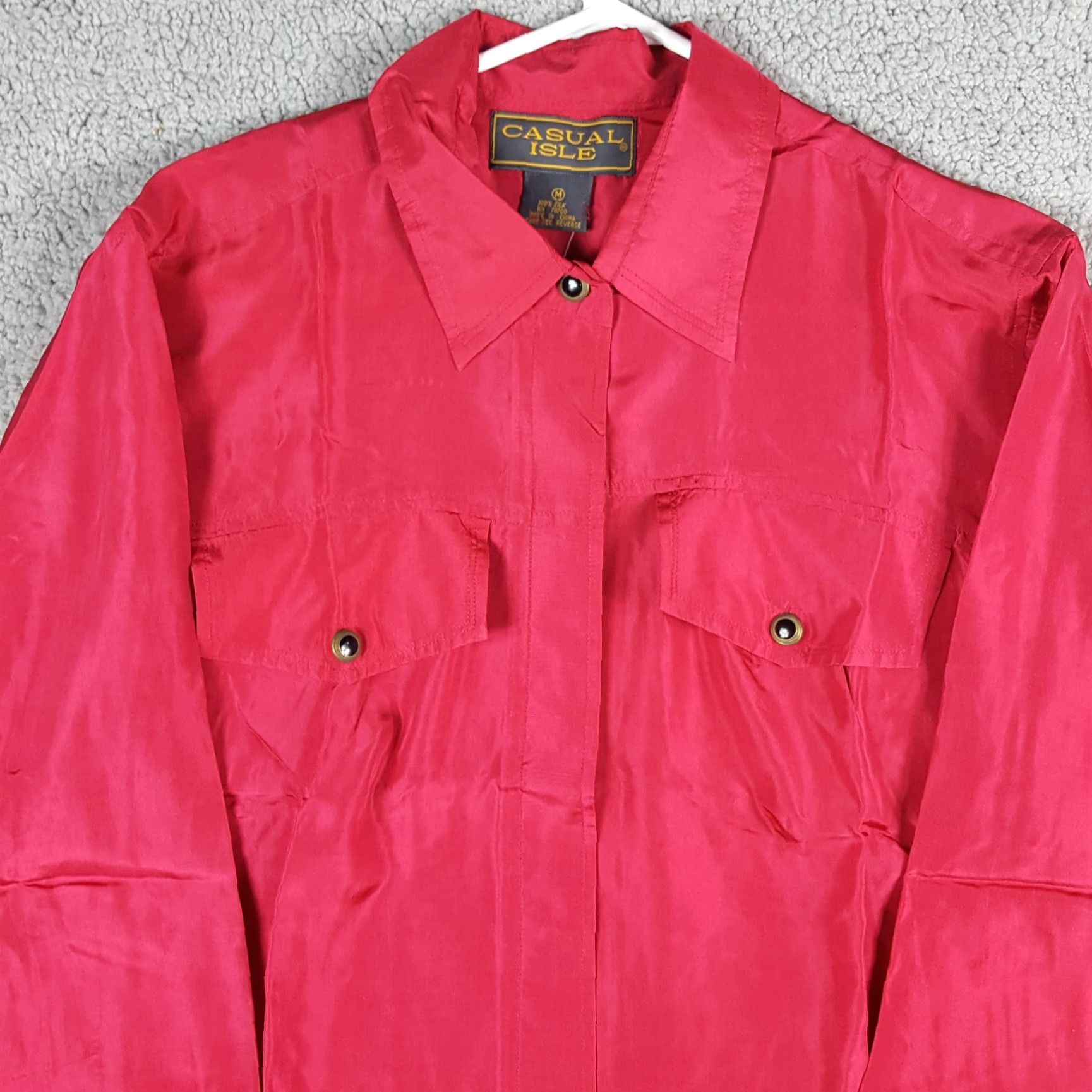 Vintage VINTAGE 80s Casual Isle Pure Silk Red Long Sleeve Collared Button-Up Golf Shirt Women's Size M Preppy Retro Sports Size M / US 6-8 / IT 42-44 - 2 Thumbnail