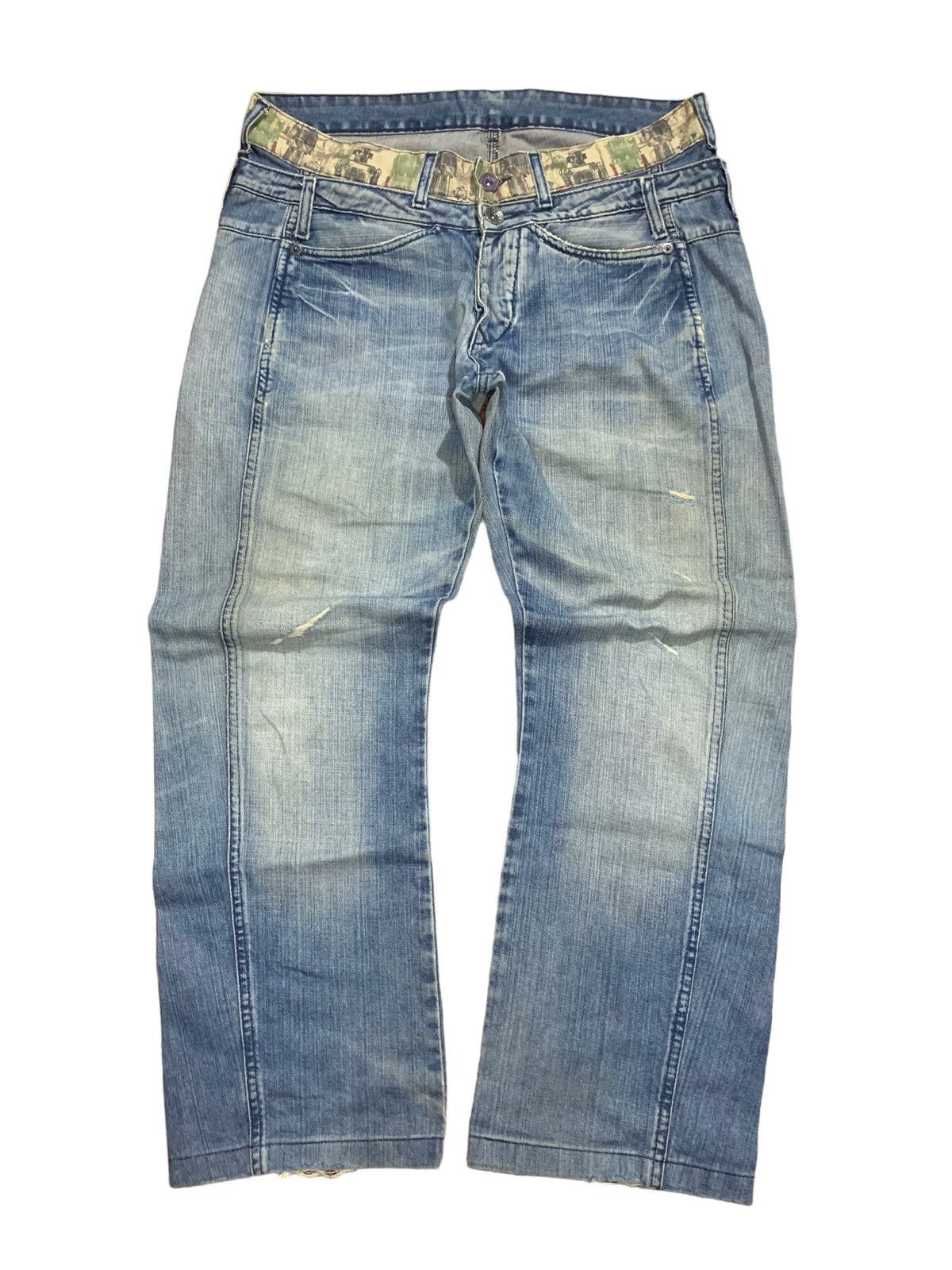 image of Vintage Desigual Hybrid Double Waist Distressed Jeans in Blue, Men's (Size 36)