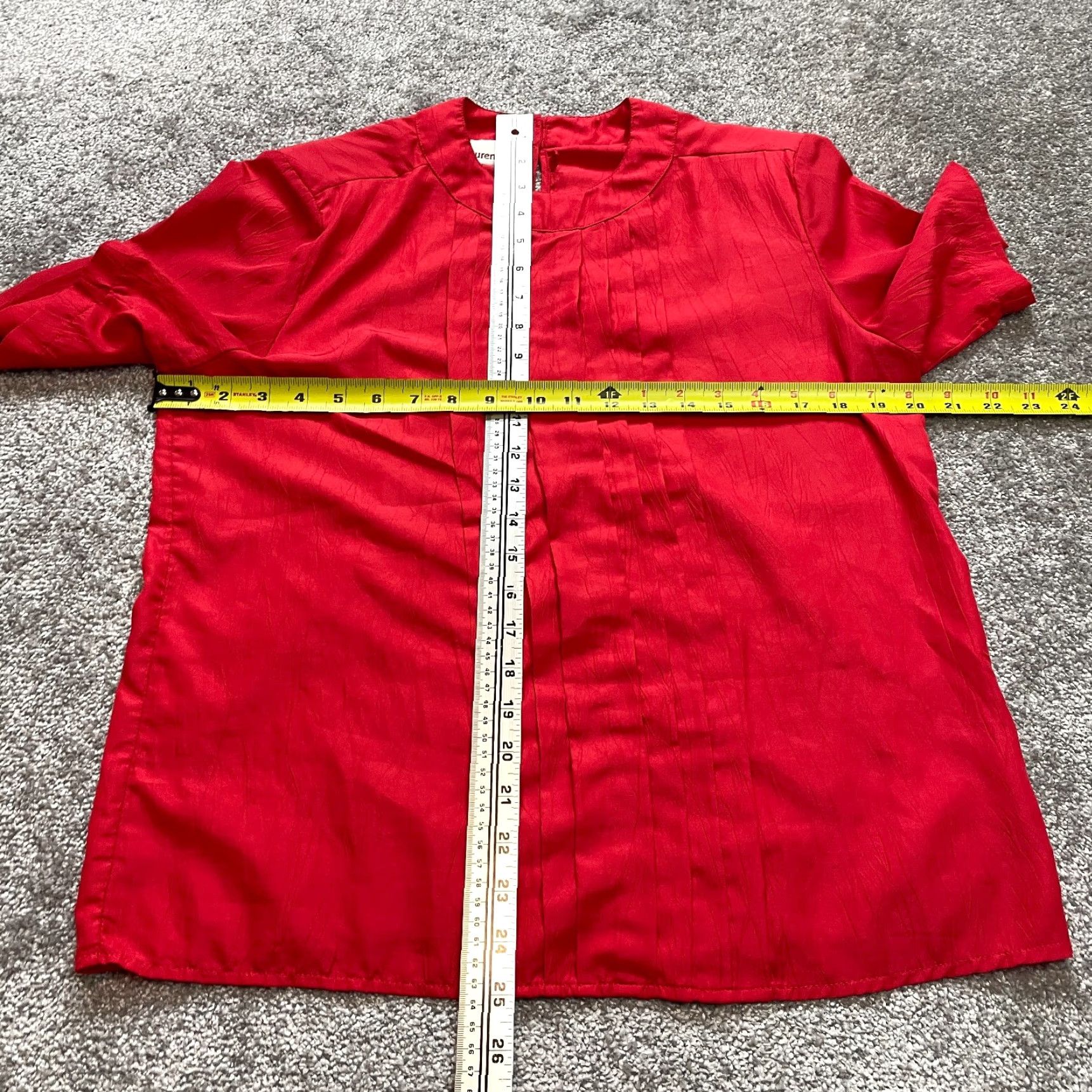 Lee VINTAGE Lauren Lee Blouse Top Womens 10 Red Ruffle Short Sleeve Professional Comfort Wear Size L / US 10 / IT 46 - 2 Thumbnail