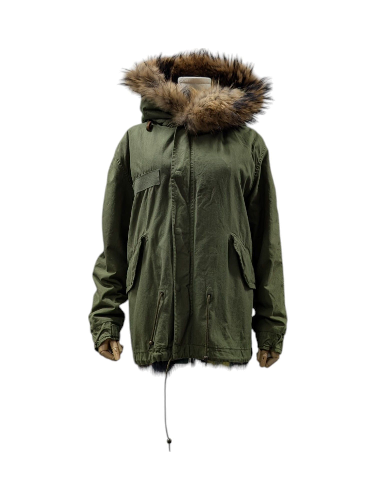 Green Hooded Parka With Multi-Color Full Fur Lining