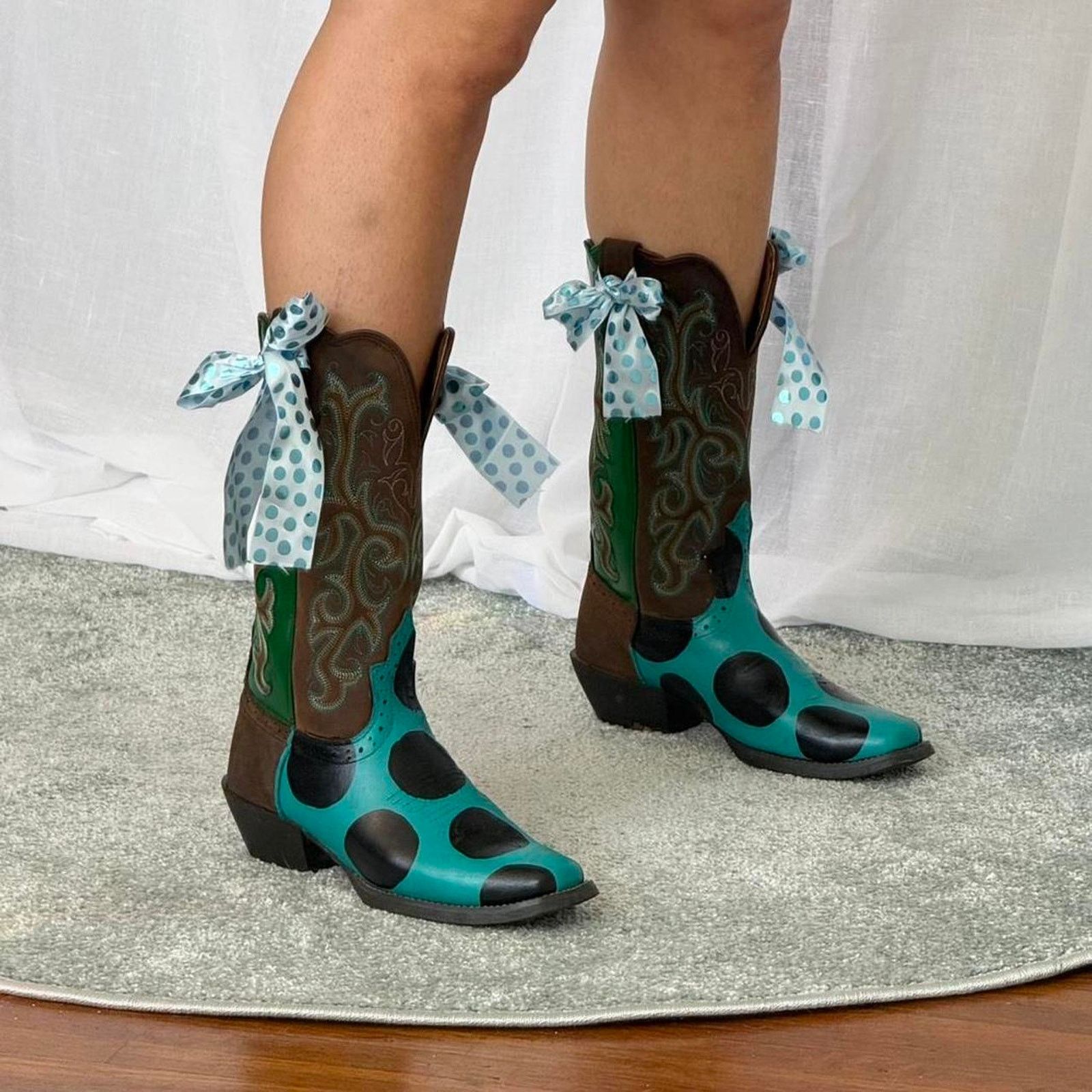 Justin Boots ✿ ⋆｡ Hand Painted Polka Dot Cowboy Boots ⋆｡✿ Size US 7 / IT 37 - 4 Thumbnail