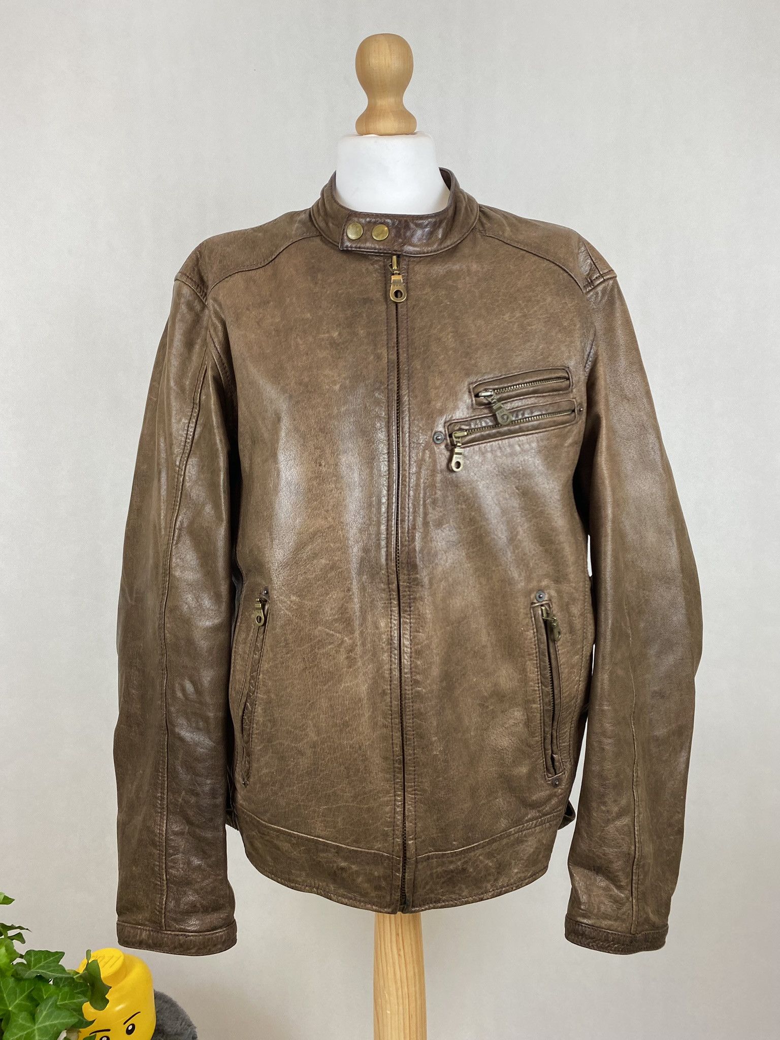 Genuine Leather × Vintage real leather moto biker jacket faded washed Size US L / EU 52-54 / 3 - 2 Thumbnail