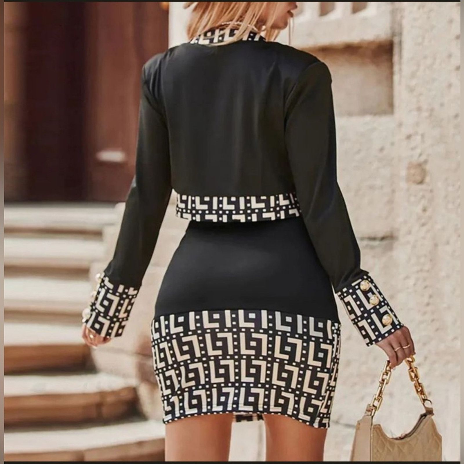 Other Elegant Black and White Patterned Skirt Suit size S Size S / US 4 / IT 40 - 3 Thumbnail