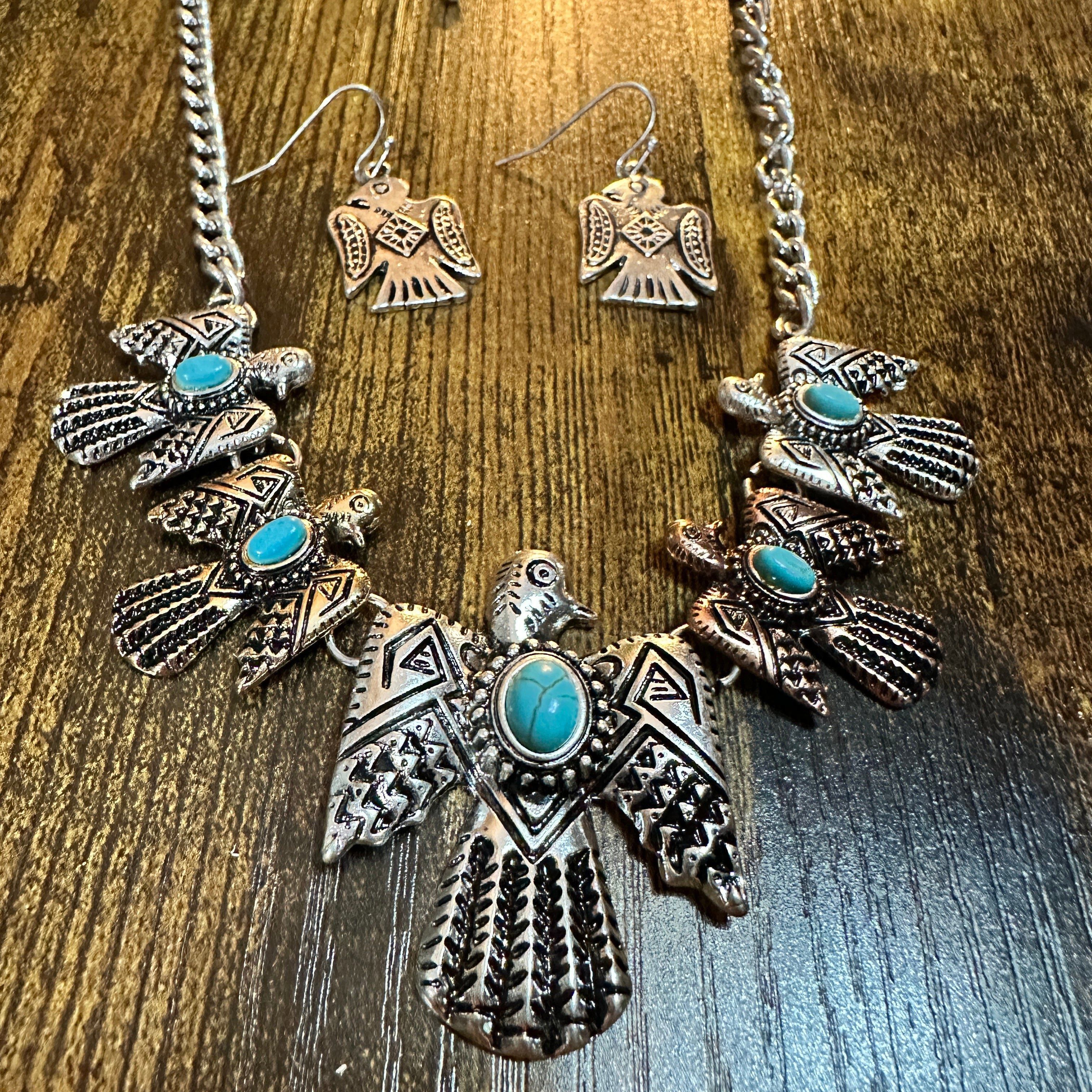 Other Tritone Metal Native Thunderbird Necklace and Earrings Set Size ONE SIZE - 7 Thumbnail