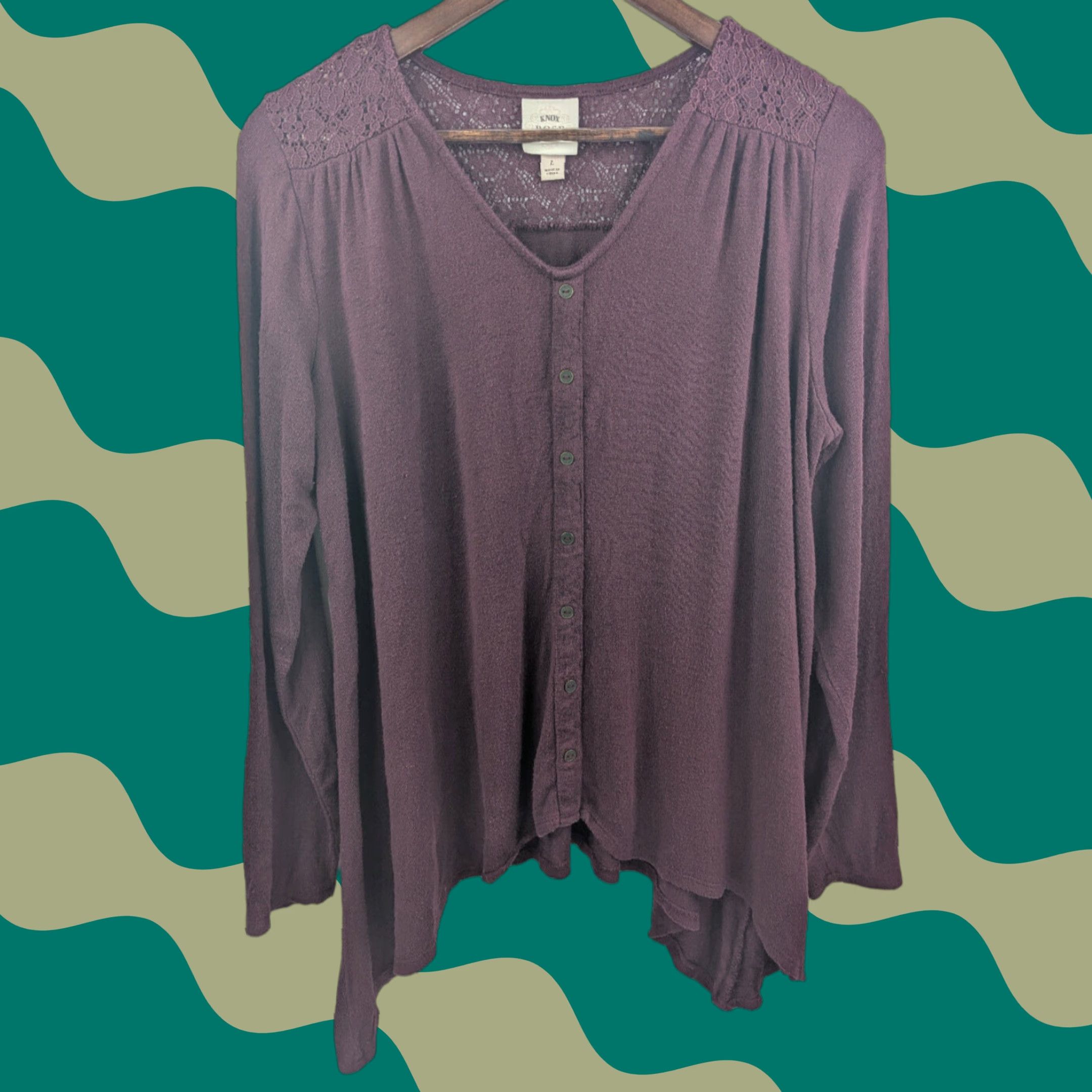 Vintage Knox Rose Blouse Shirt Women L Plum Burgundy Crochet Peasant Long Sleeve Button Knit Rayon Cotton Nylon Boho Fall Spring Winter Size L / US 10 / IT 46 - 1 Thumbnail