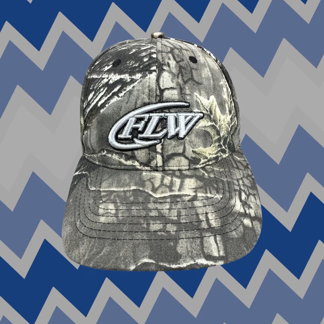 Vintage FLW Hat Cap Mens Green Camo Fishing Tournament Outdoors Hunting Strap Back Size ONE SIZE - 1 Thumbnail