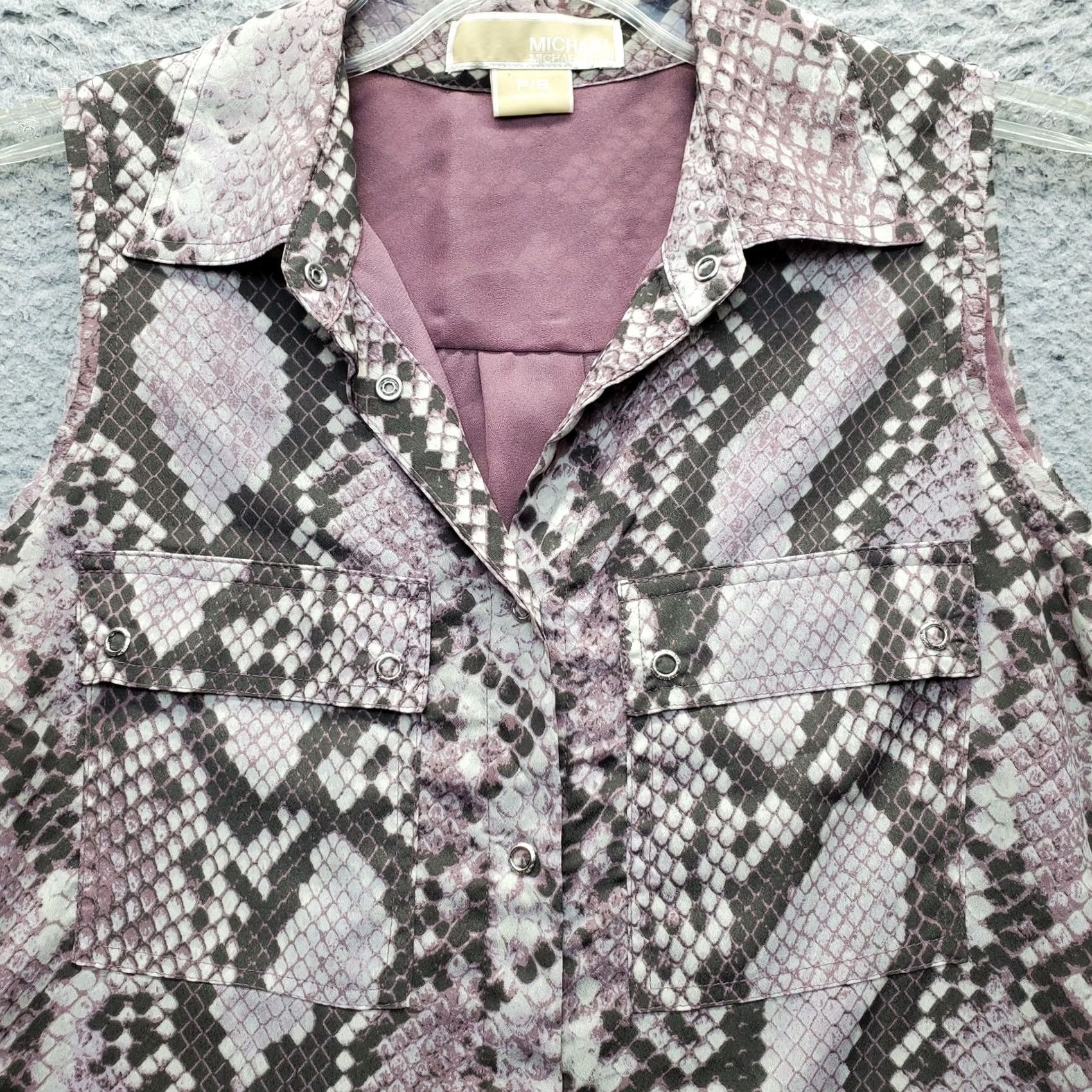 Michael Kors Michael Kors Shirt Womens PS Dress Multi Snakeskin Print Tie Waist Snap Button Size S / US 4 / IT 40 - 6 Thumbnail