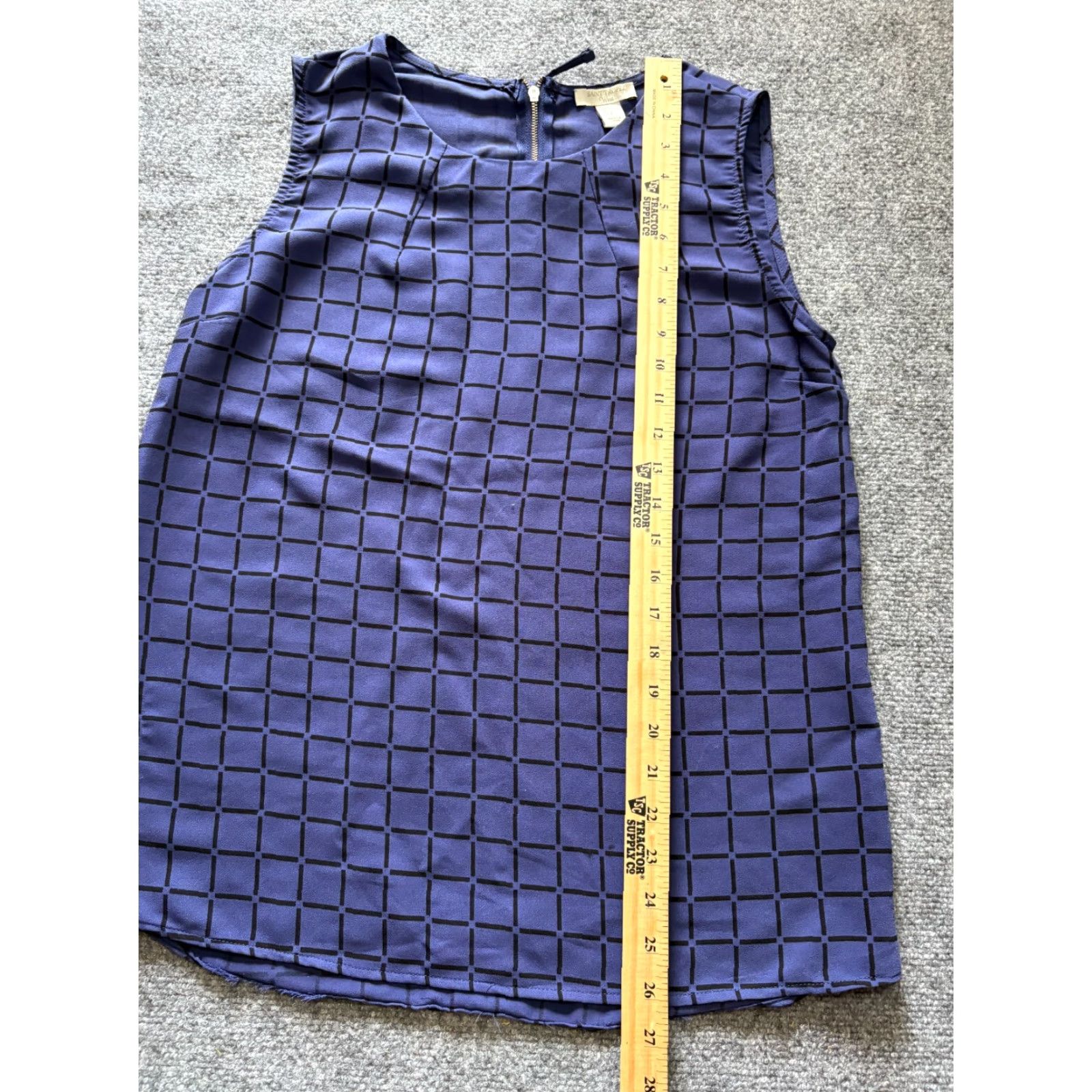 Vintage Saint Tropez West Top Womens XL Blue Checkered Pattern Sleeveless Shirt Zip Back Size XL / US 12-14 / IT 48-50 - 3 Thumbnail