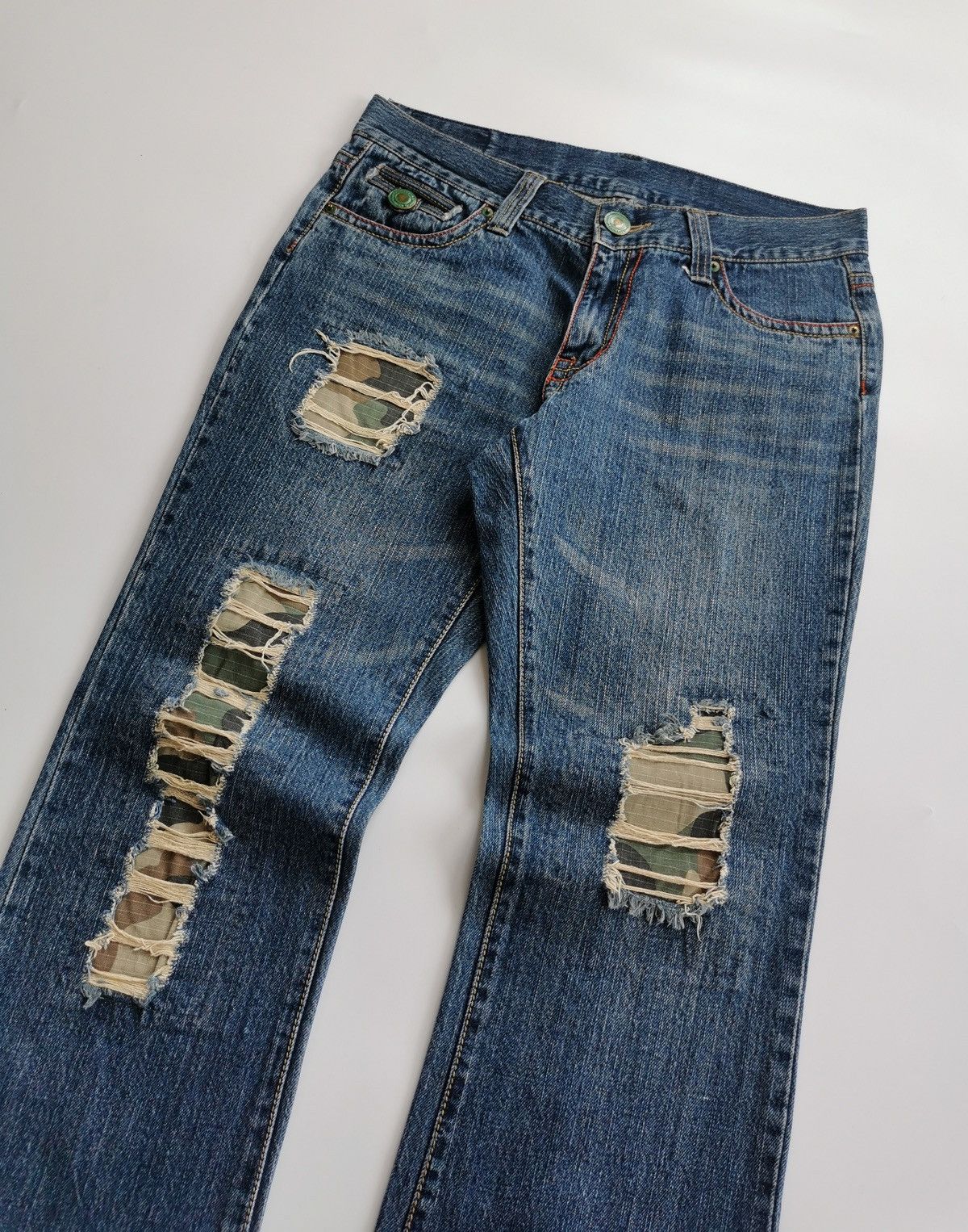 Japanese Brand Unbrand Japan Bootcut Camo Patchwork Repaired Jeans Size US 33 - 3 Thumbnail