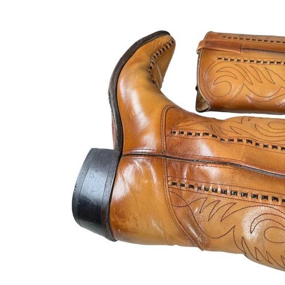 Genuine Leather × Vintage Vintage Double-H Cowboy Western Boots USA Made Patina Saddle Size US 10.5 / EU 43-44 - 13 Thumbnail