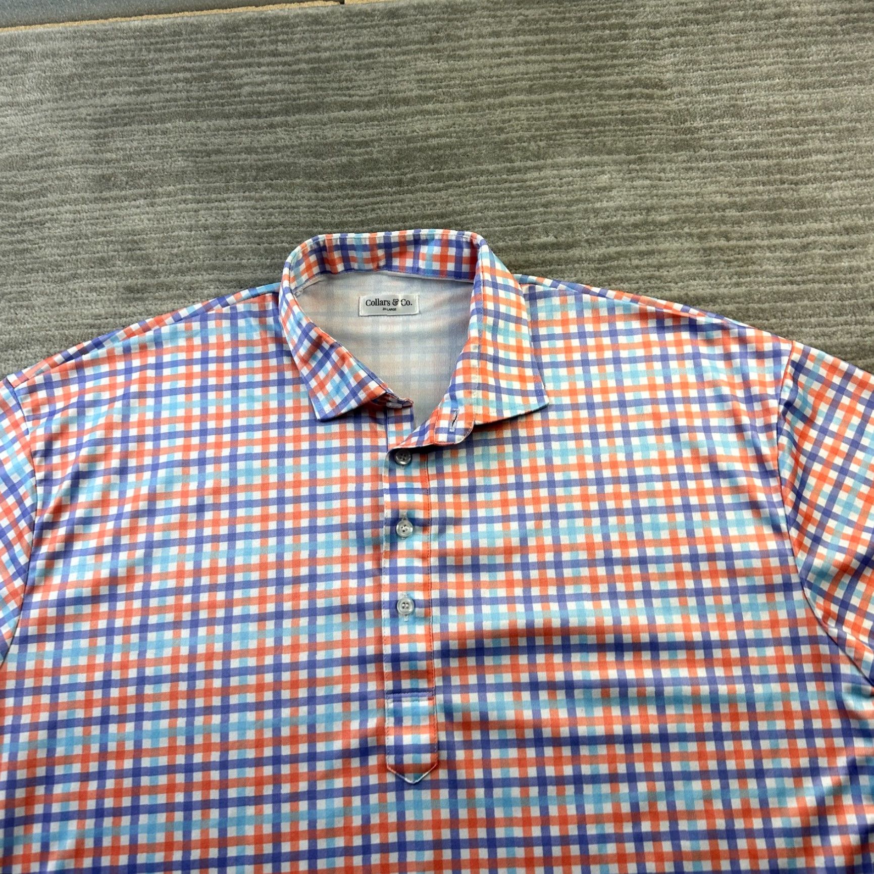 CO Collars & Co Polo Shirt Mens 2XL Regular Short Sleeve Button Collared Gingham Plaid Multicolor Polyester Blend Size 48R - 3 Thumbnail