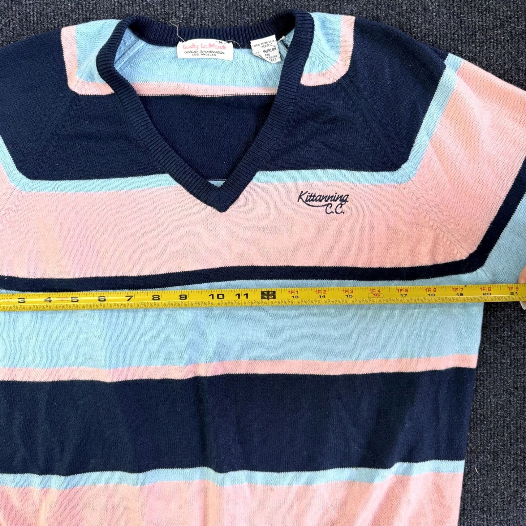 Vintage Vintage Lady LaMode Sweater Womens Medium Blue Striped V-Neck Golf Country Club Embroidered Logo Pullover Knit Shirt Size M / US 6-8 / IT 42-44 - 5 Thumbnail
