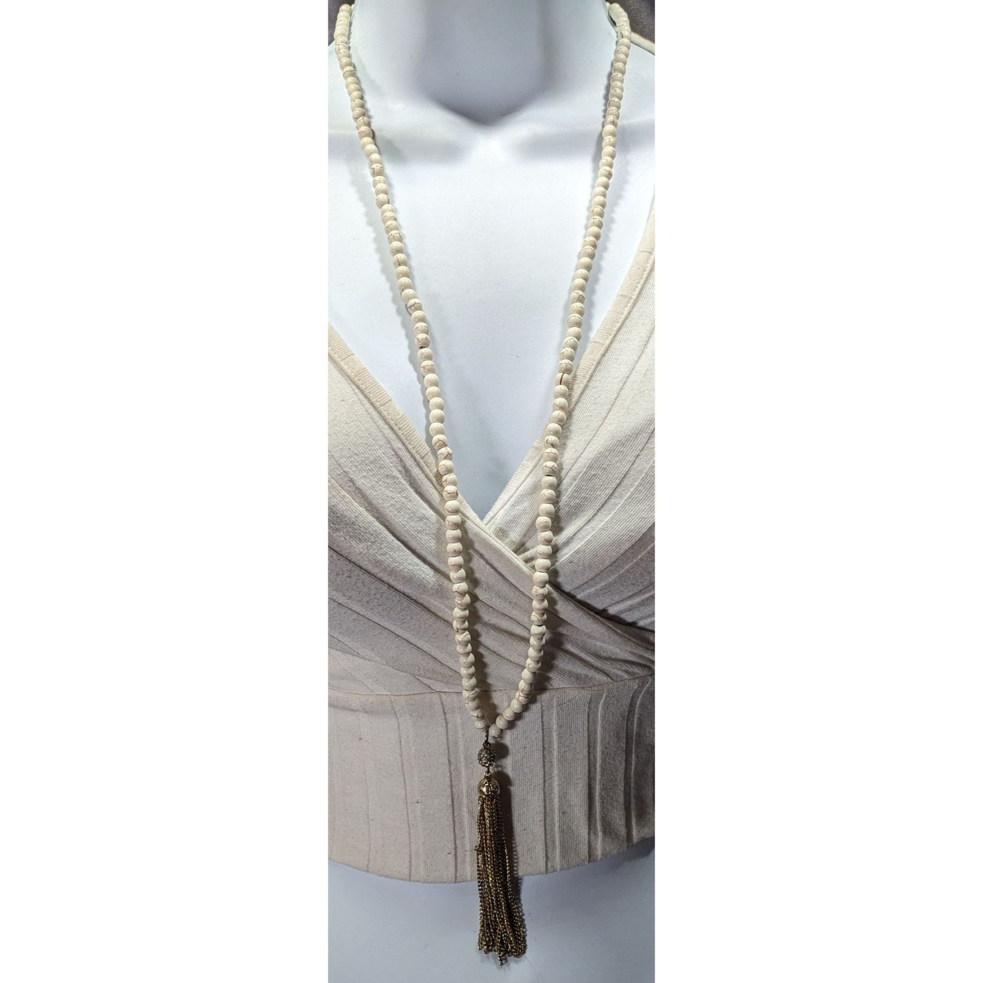 Other Boho Chic Howlite Beaded Necklace With Gold Tone Tassel And Size ONE SIZE - 3 Thumbnail